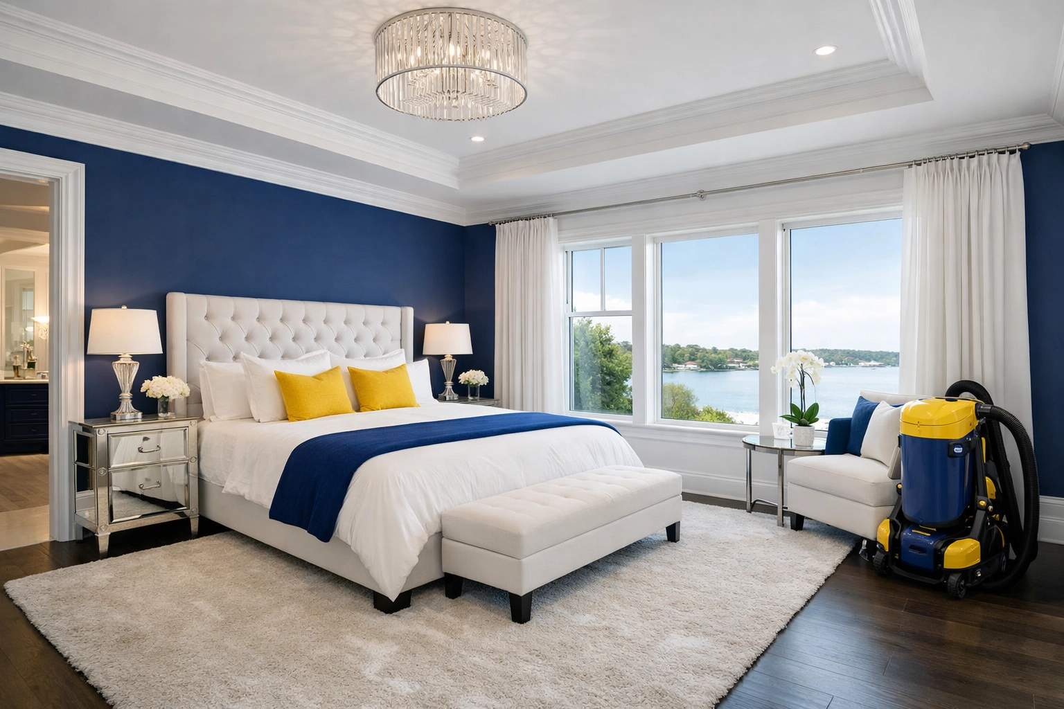 A luxury master suite cleaned using professional residential cleaning Massachusetts tools.