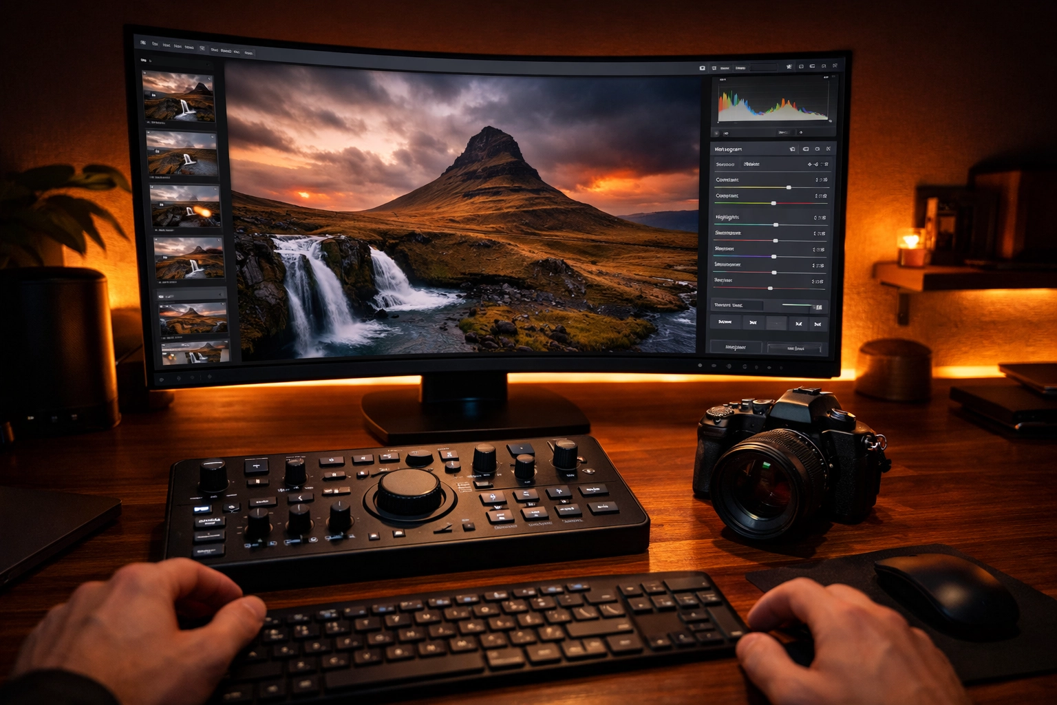 Professional landscape photo editing on a monitor, reflecting trends in today's photography news.