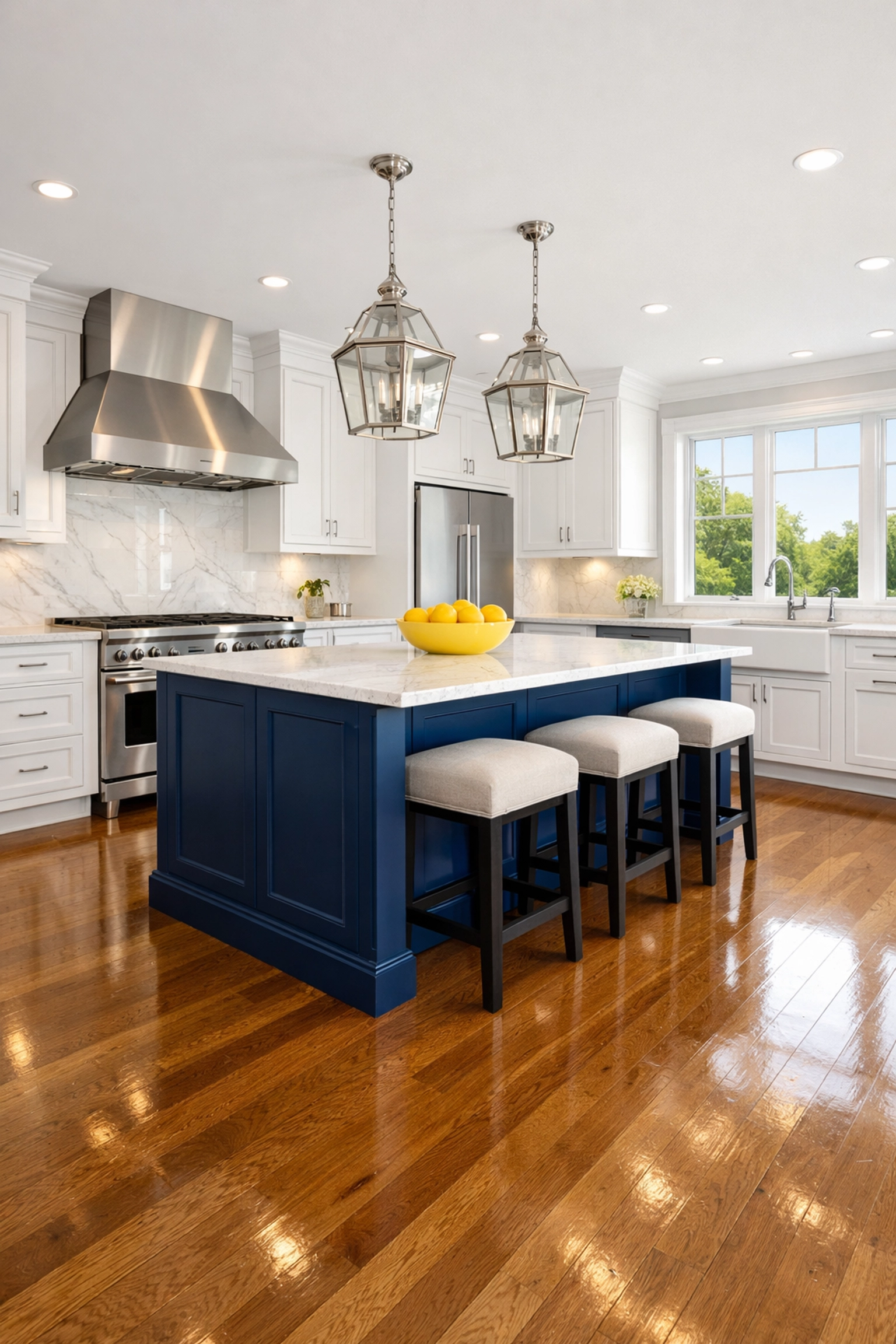 Pristine luxury kitchen in Walpole after professional post construction cleaning and dust removal.