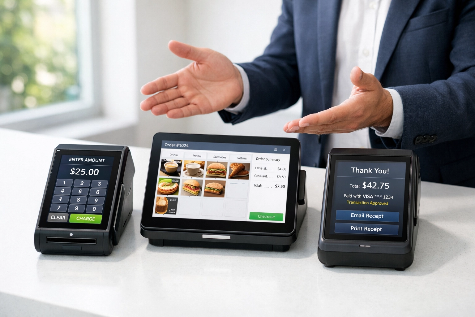 Comparison of SumUp, Toast, and Epos Now POS terminals side by side