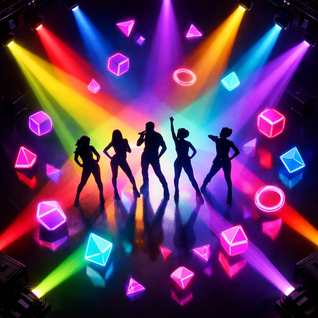 LGBTQ+ performers on stage with rainbow spotlights celebrating queer visibility in pop culture