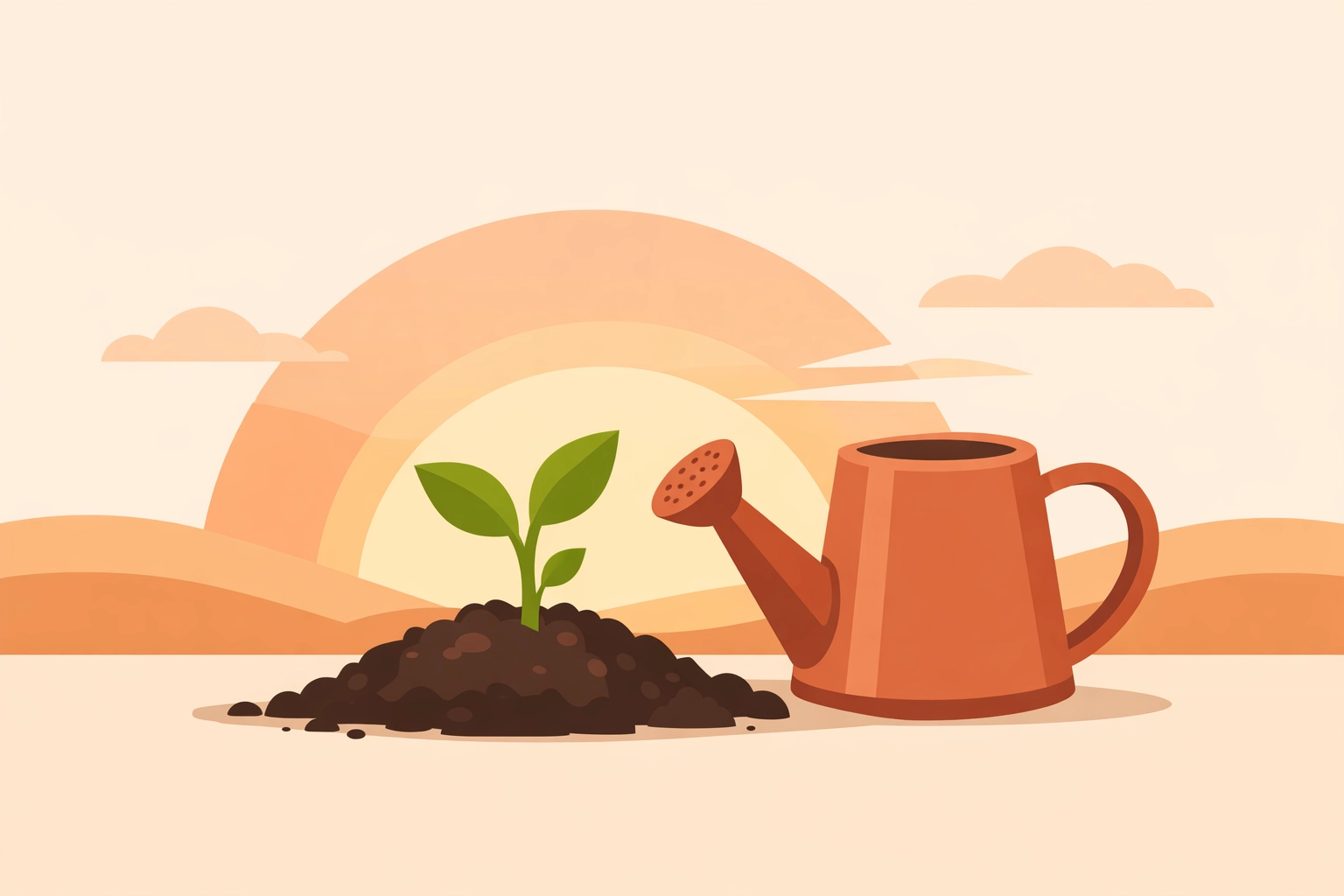 A new sprout and watering can symbolizing the patient journey of progress in faith-centered therapy.