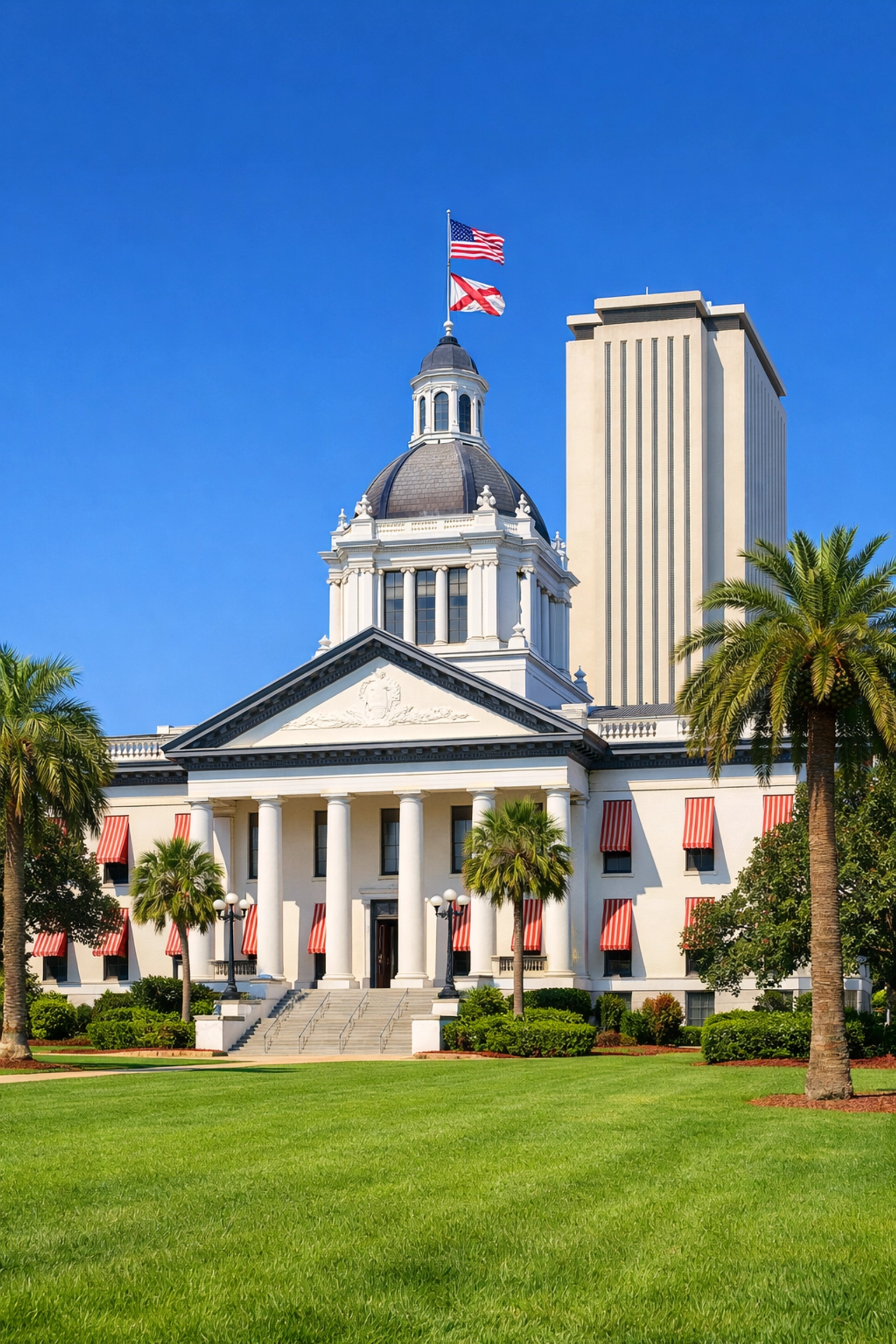 Florida State Capitol building in Tallahassee where property tax legislation is debated