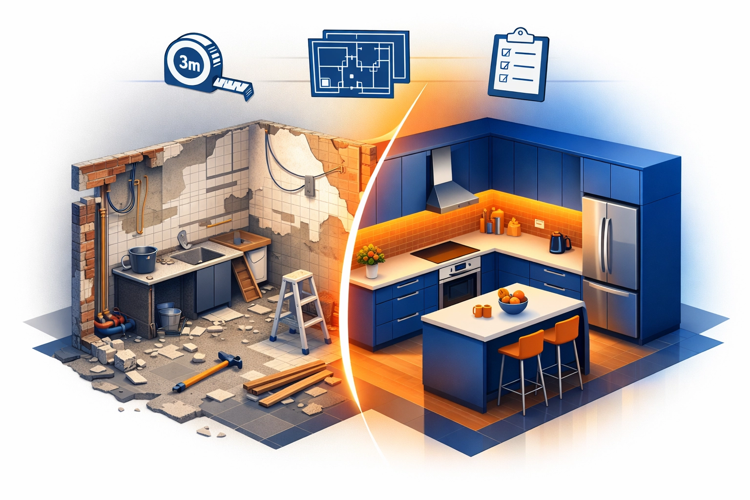 Kitchen renovation in progress showing before and after transformation in Guildford home