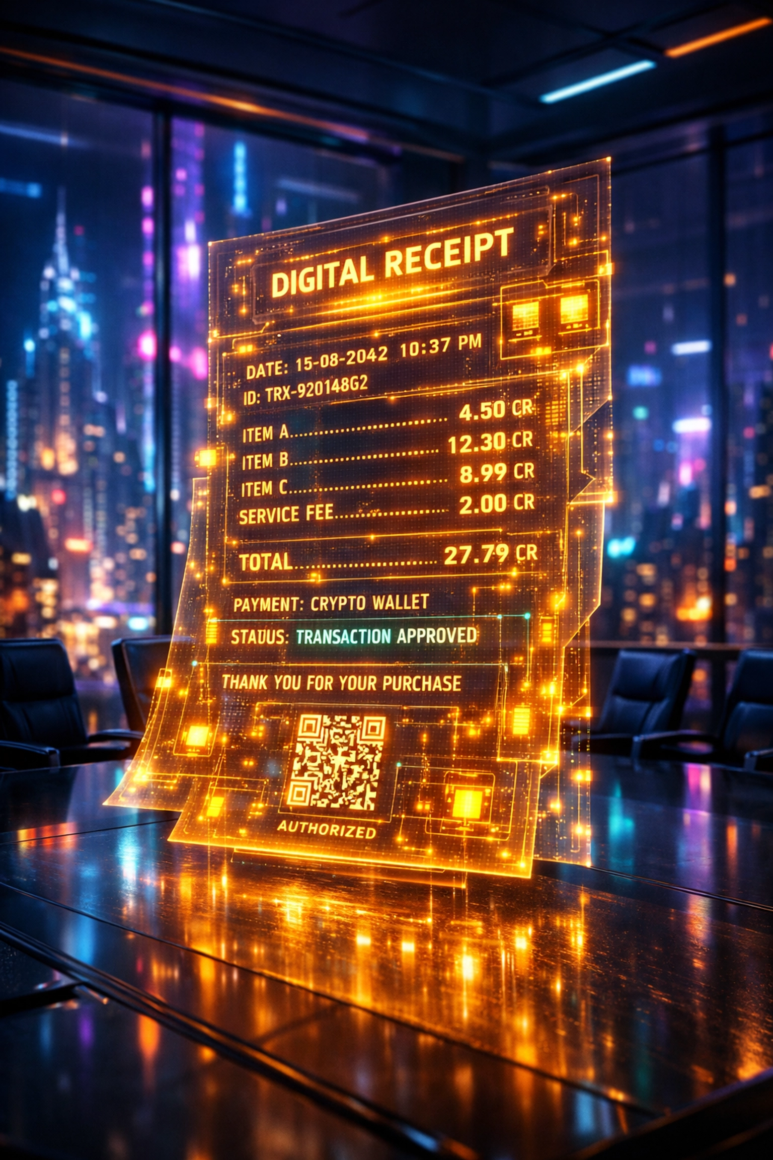 A holographic NFT receipt for metaverse shopping, providing secure blockchain accounting and proof of ownership.