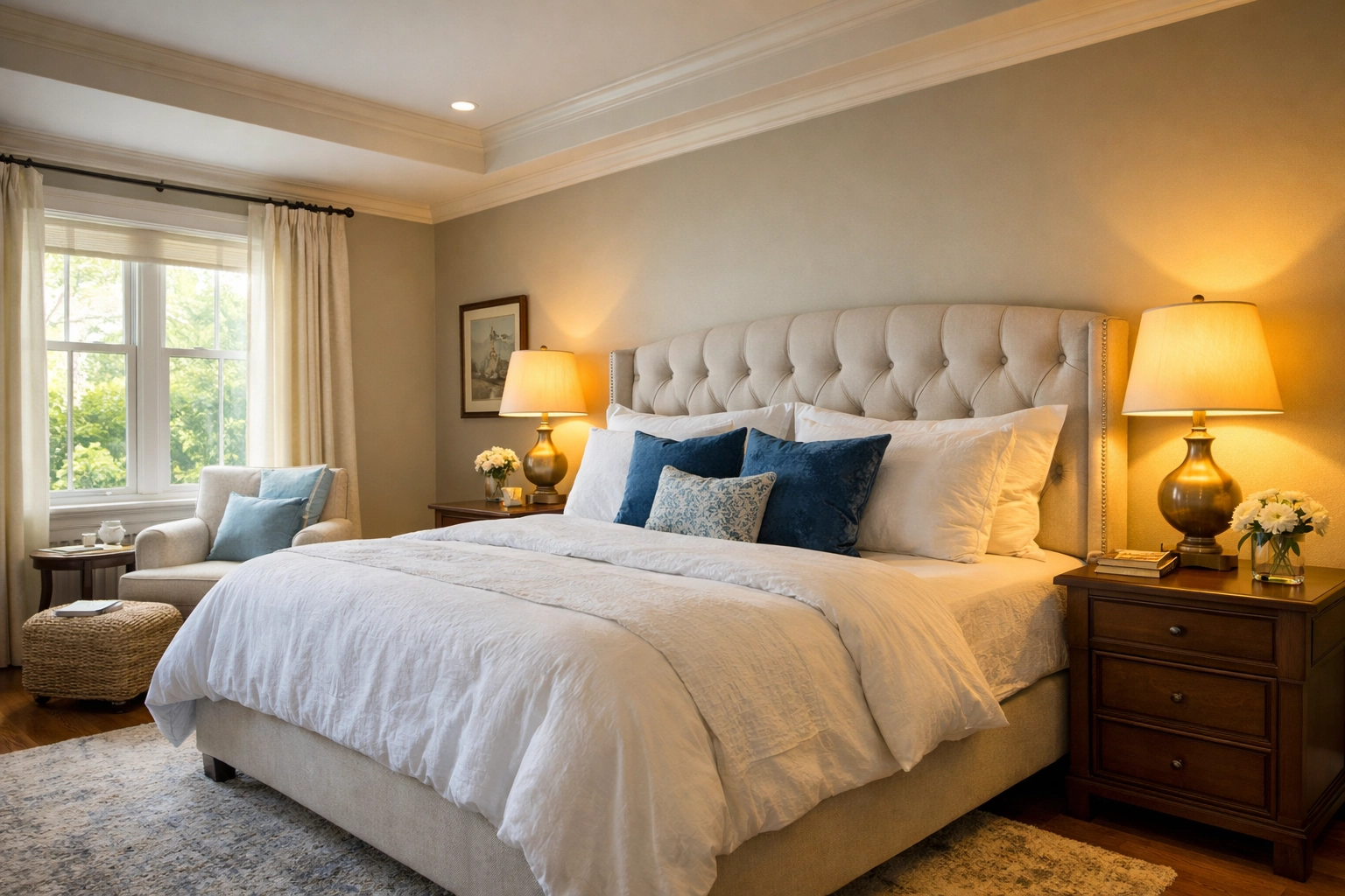 Pristine master bedroom in Franklin following professional post construction cleaning and house cleaning.