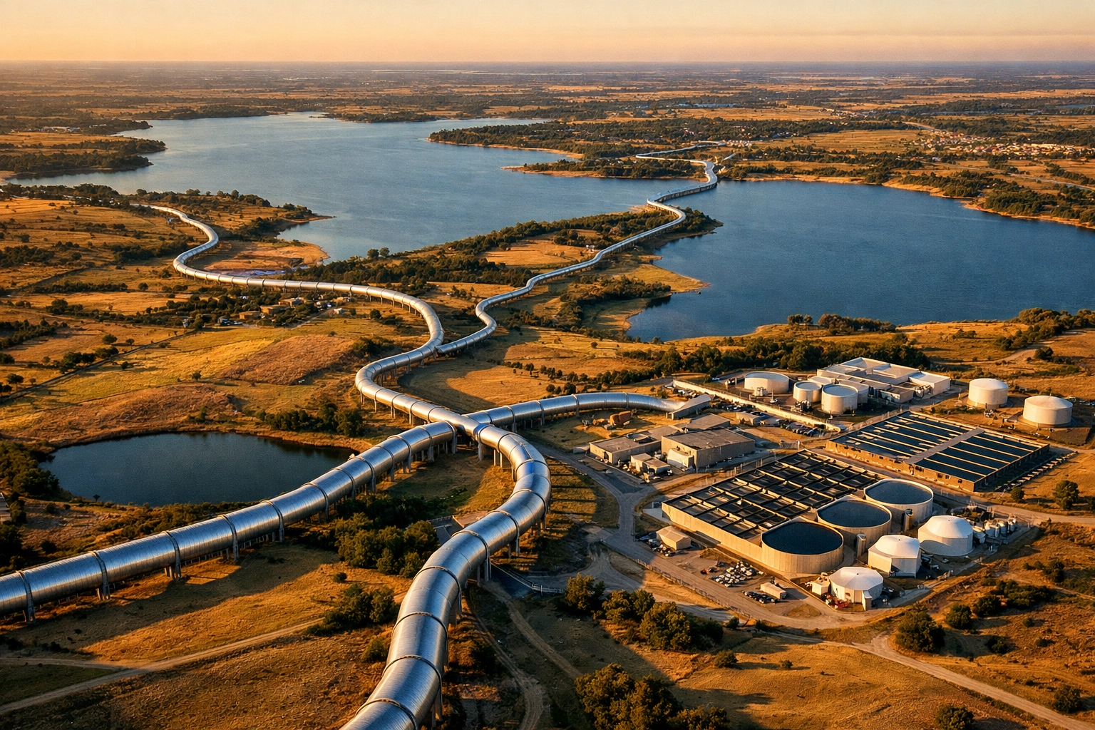 North Texas water pipeline infrastructure showing reservoirs and treatment facilities