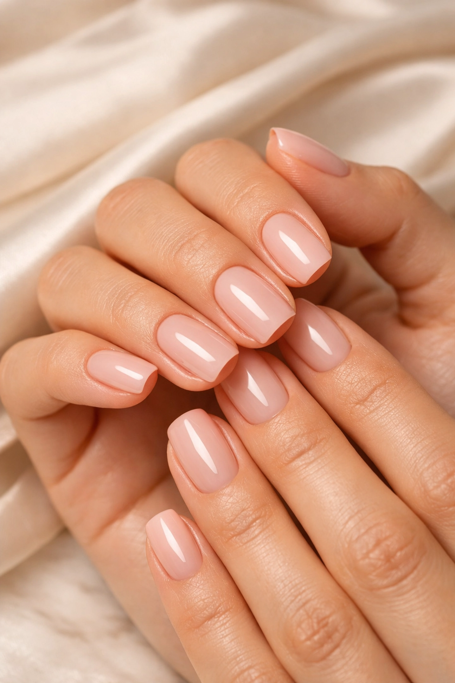 Flawless Russian manicure results with perfect cuticle work and healthy natural nails