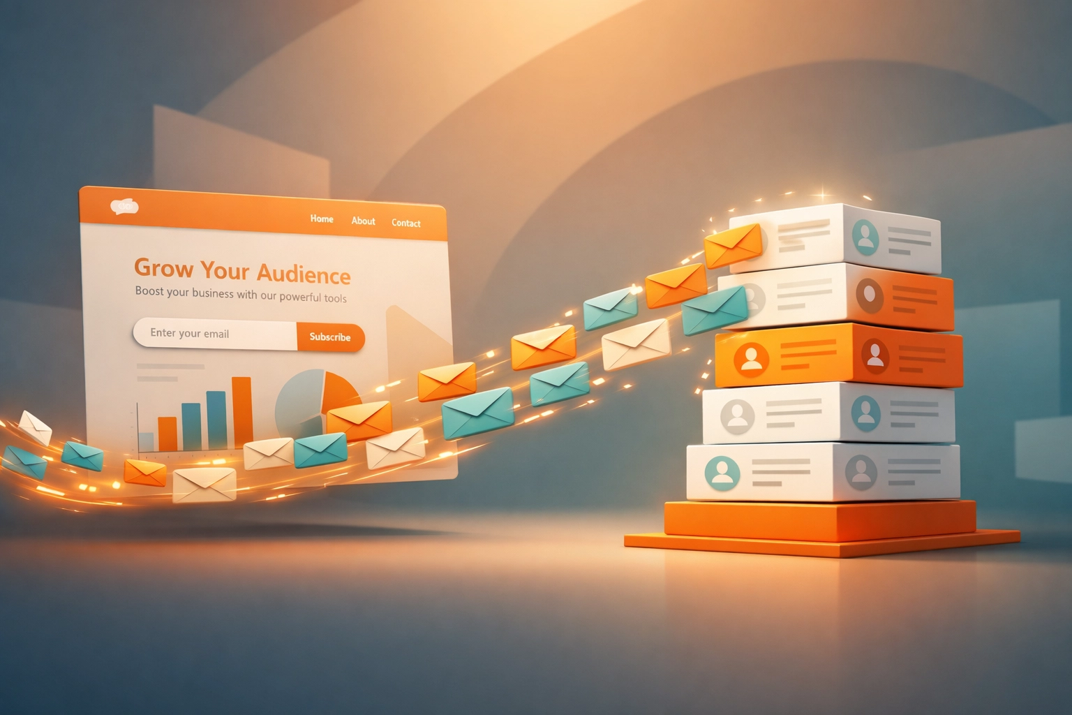 Email list building funnel converting landing page visitors into subscribers