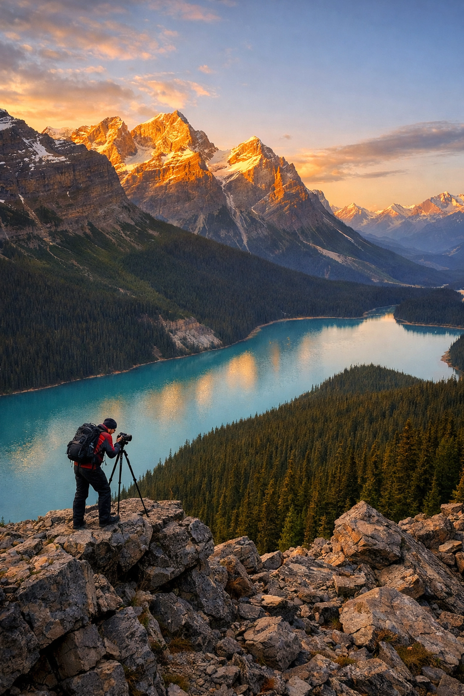 Landscape photographer capturing a scenic mountain photo spot in the Canadian Rockies.