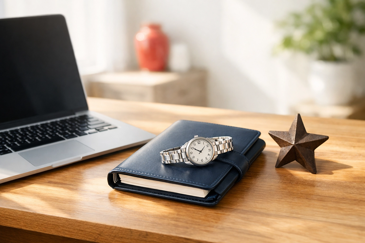 Desk with a watch and planner representing the four-year Texas statute of limitations for debt collections.