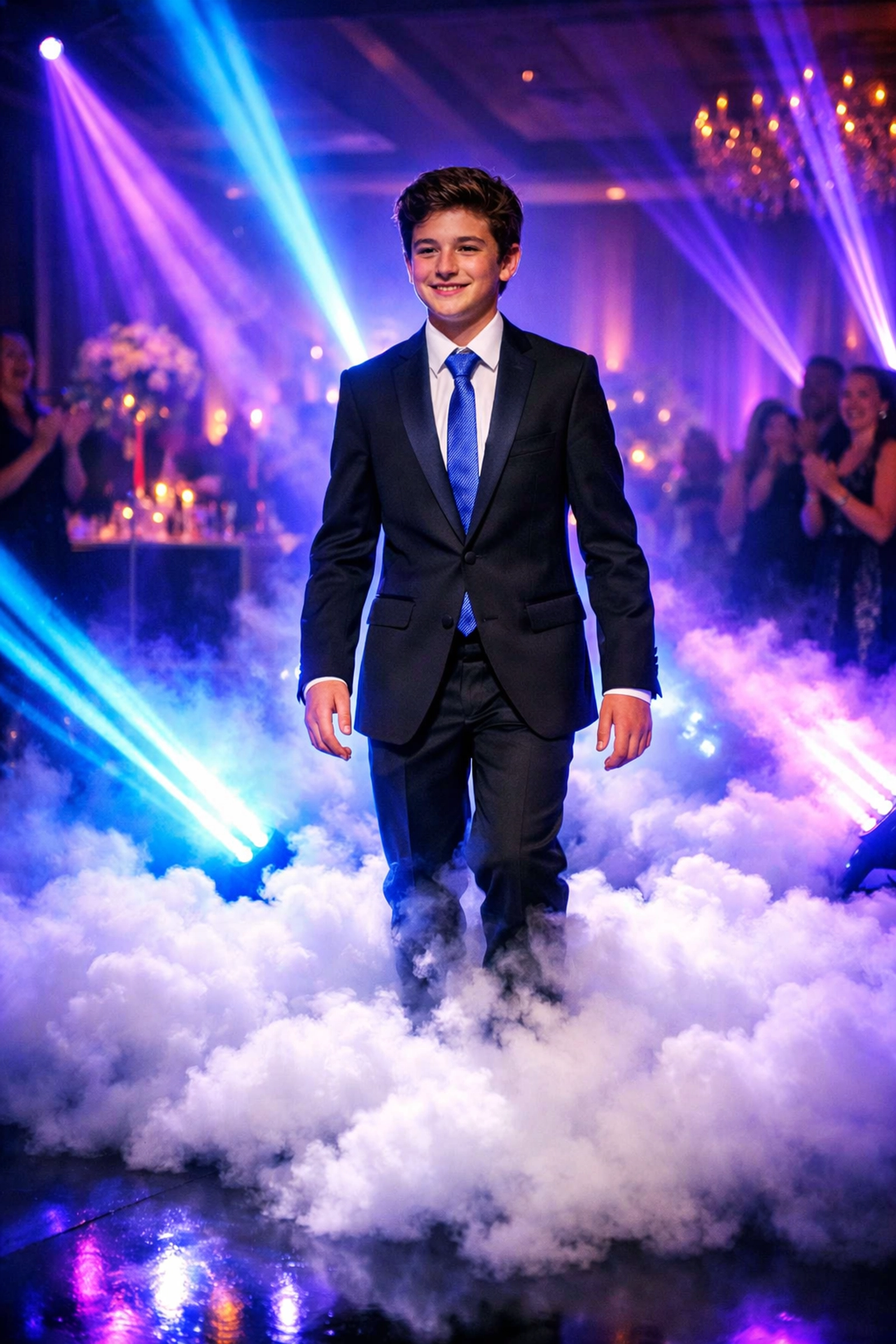 Bar Mitzvah grand entrance with dramatic fog effects and LED lighting