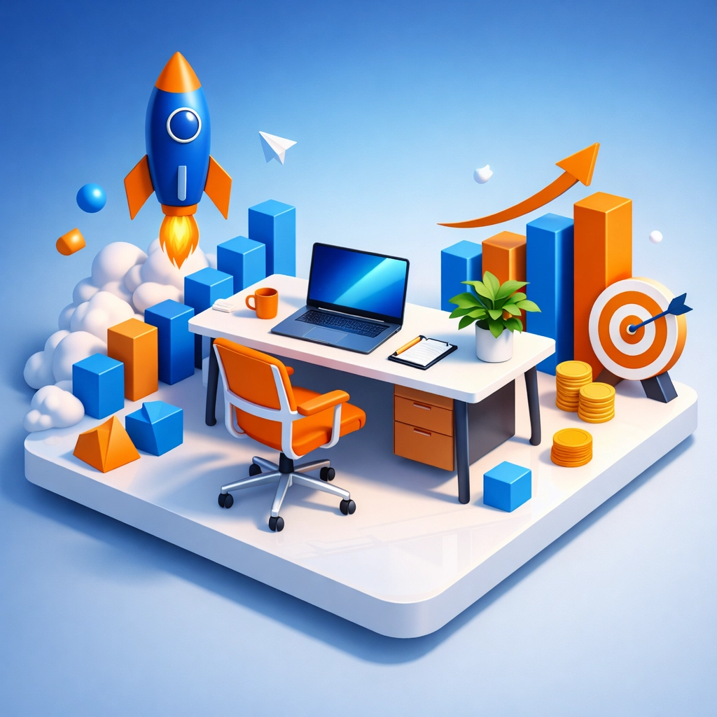 A minimalist home office setup illustrating deductible startup costs for new freelance businesses.