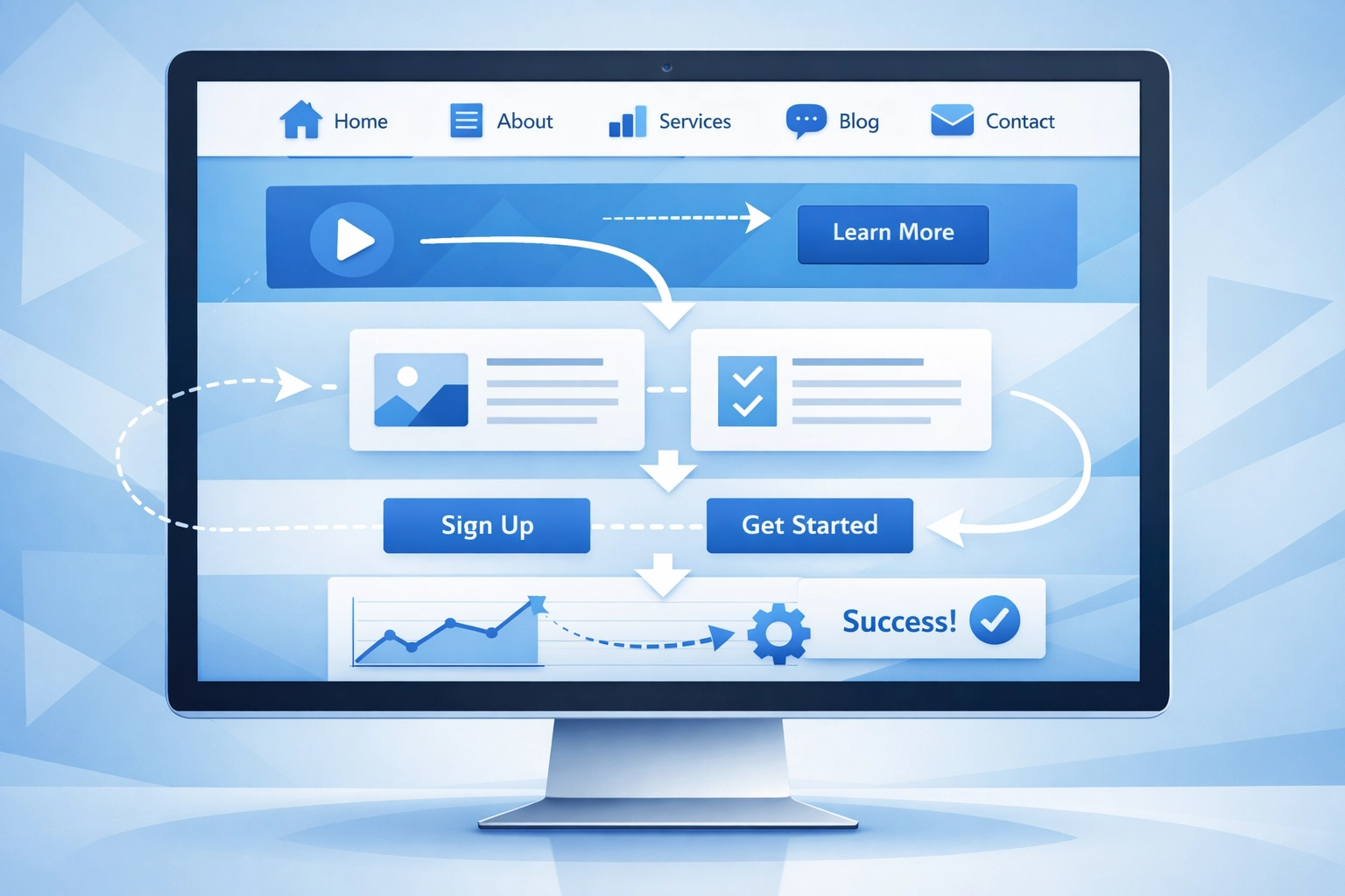 Clean website navigation menu design with intuitive user journey and clear call-to-action buttons