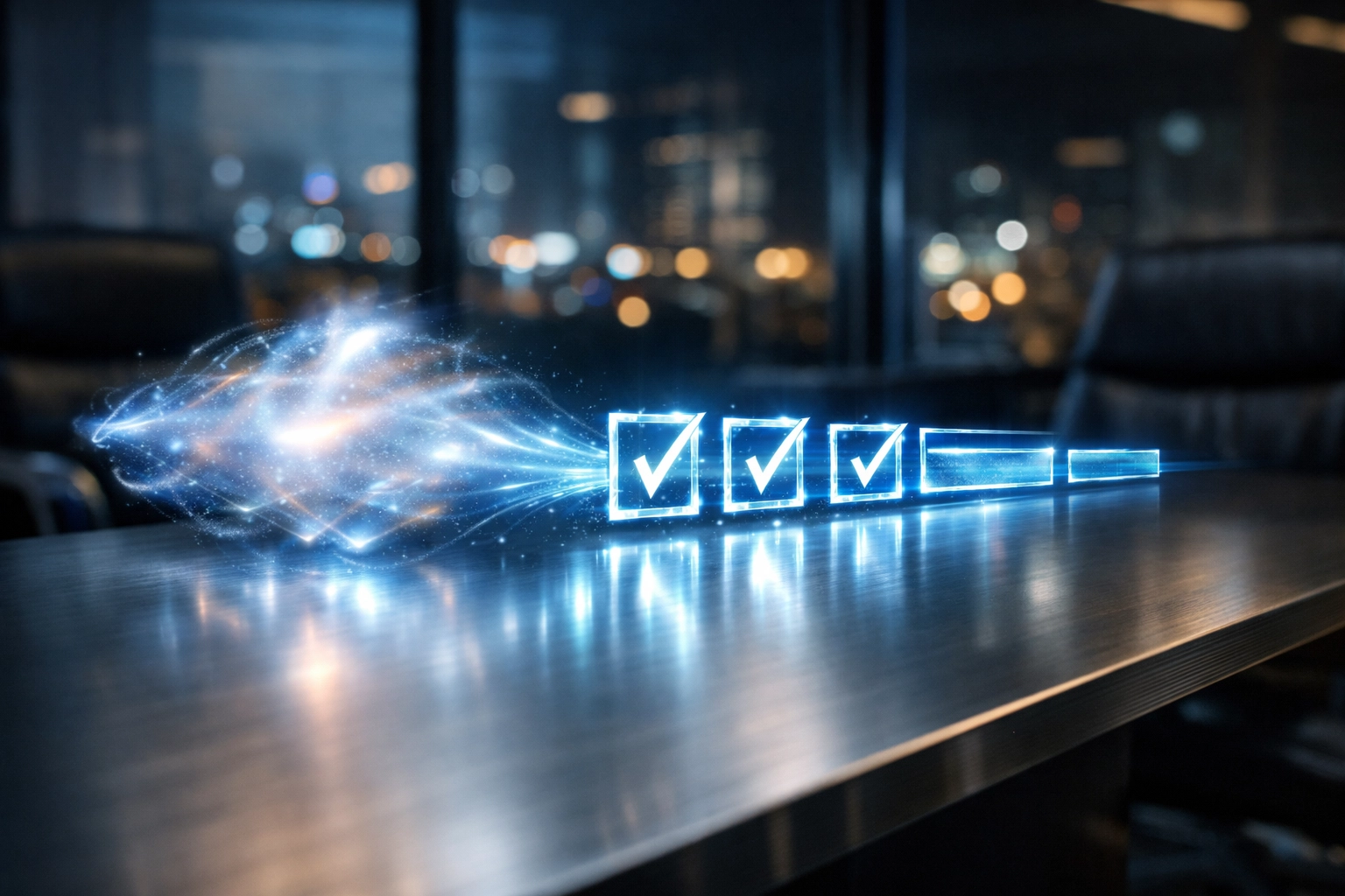 Digital meeting notes transforming into organized task checkboxes for automated project management workflows.