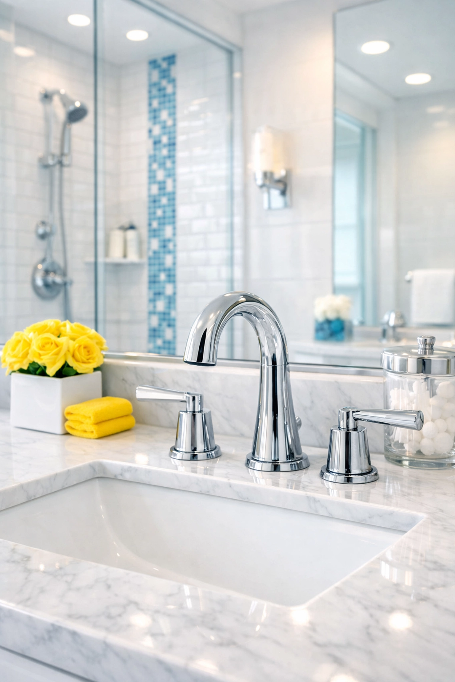 Pristine modern bathroom vanity showing results of move-in/move-out cleaning Lowell.