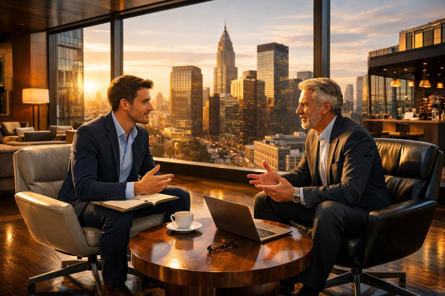 A student and business executive engaged in a mentorship session for leadership development.