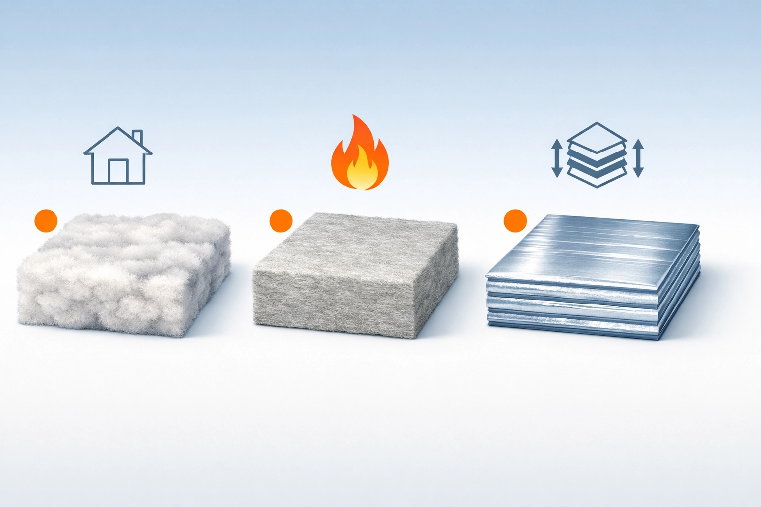 Three UK loft insulation materials: mineral wool, rockwool and multifoil comparison
