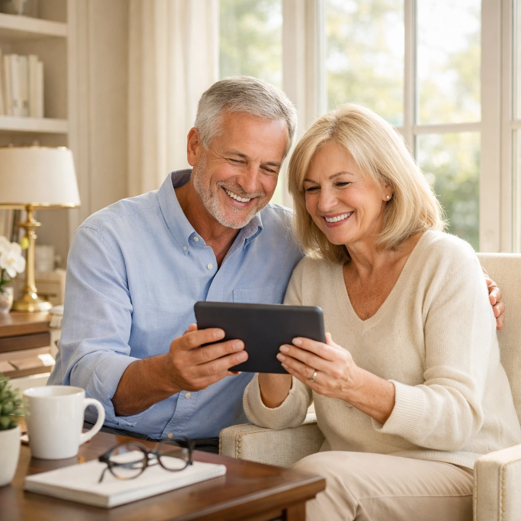 Retired couple reviewing financial goals for retirement planning in Wesley Chapel FL.