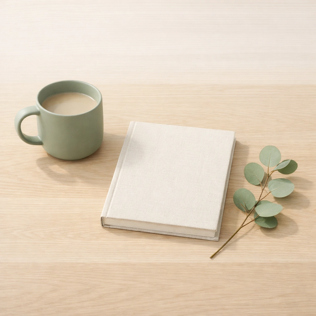 Minimalist desk setup with a notebook to illustrate creating healthy boundaries during a pivot.