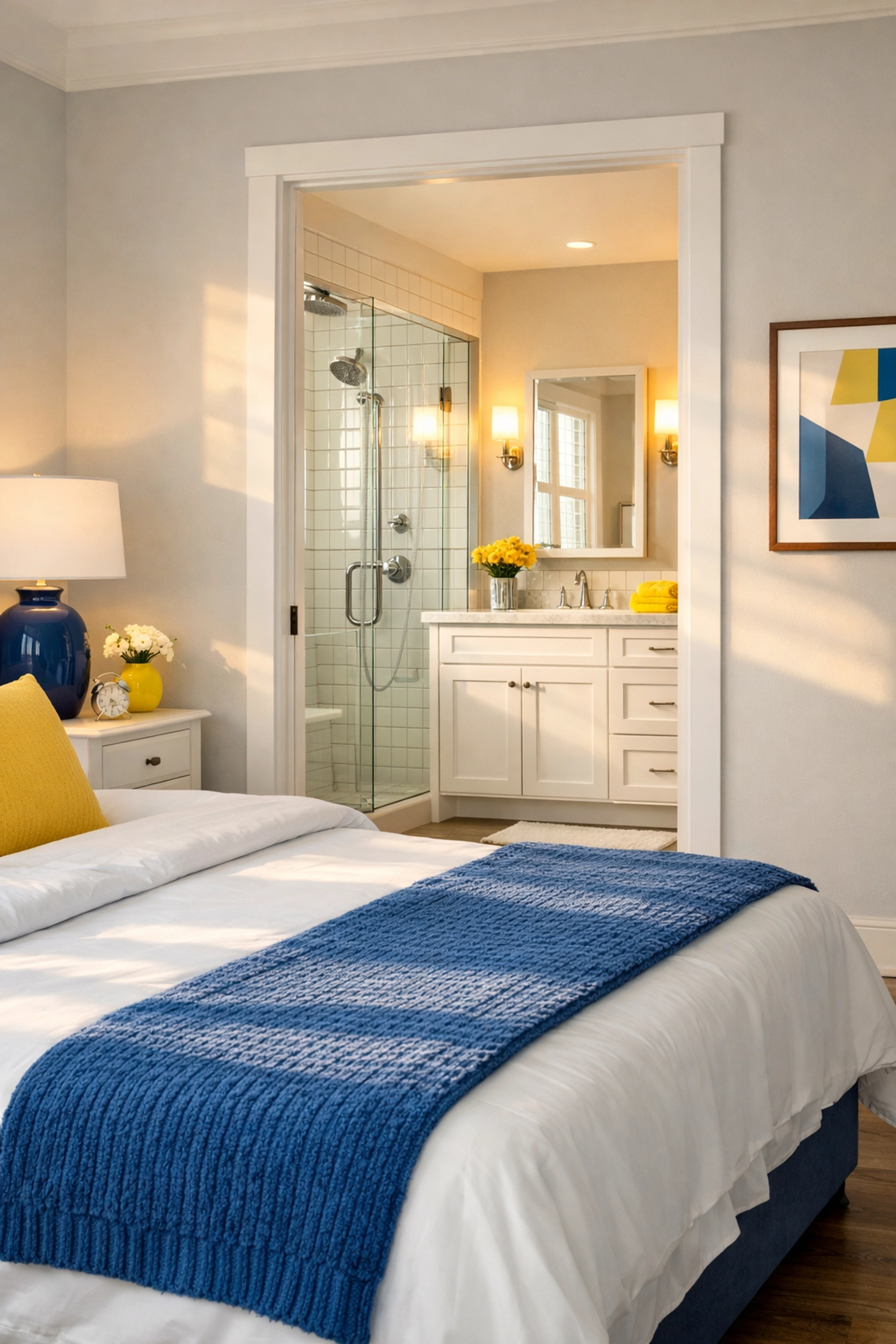 Spotless bedroom and bathroom highlighting expert residential cleaning services in Winchester MA.
