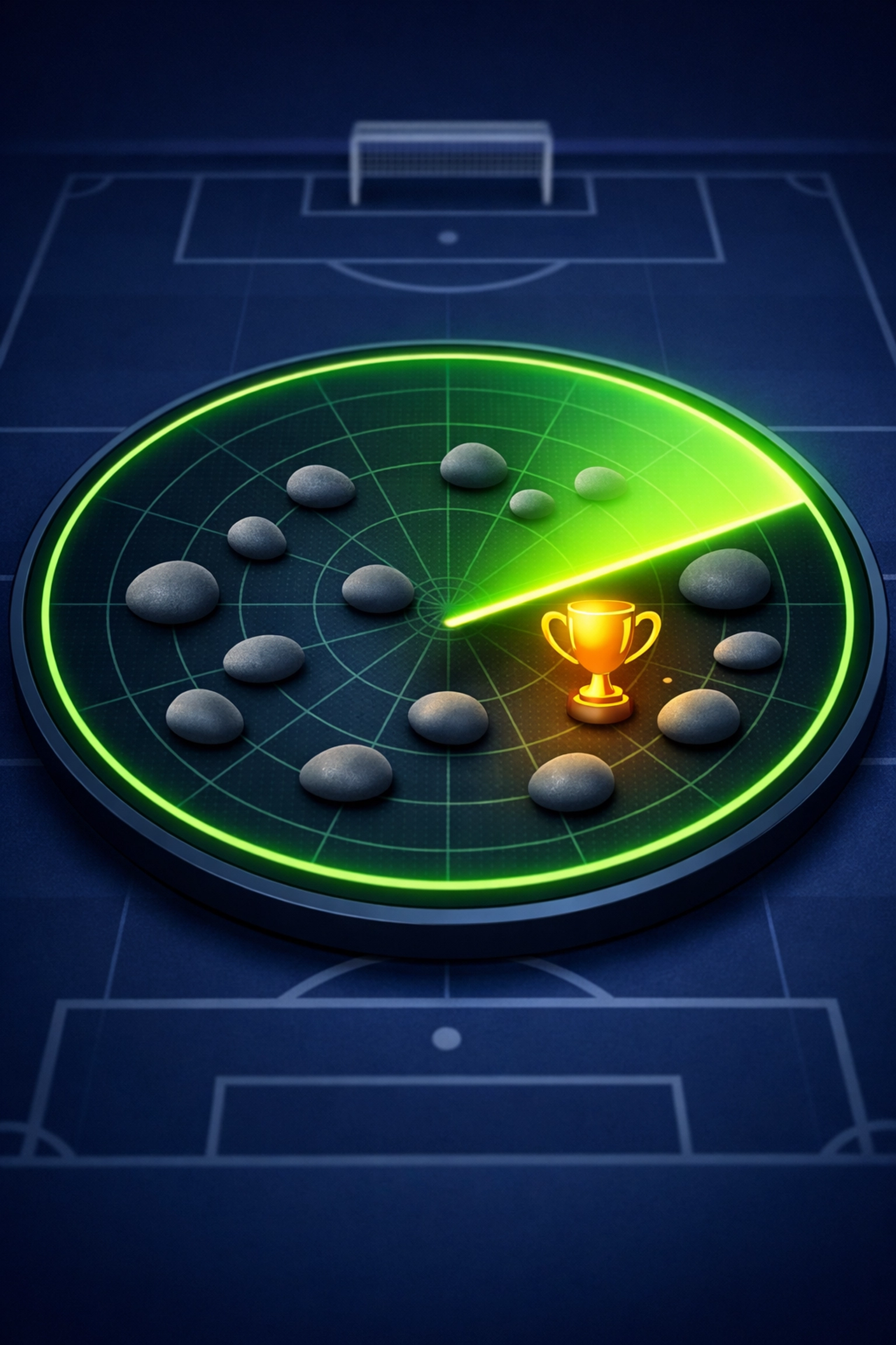 A digital scanner identifying value in football betting data across a professional pitch.