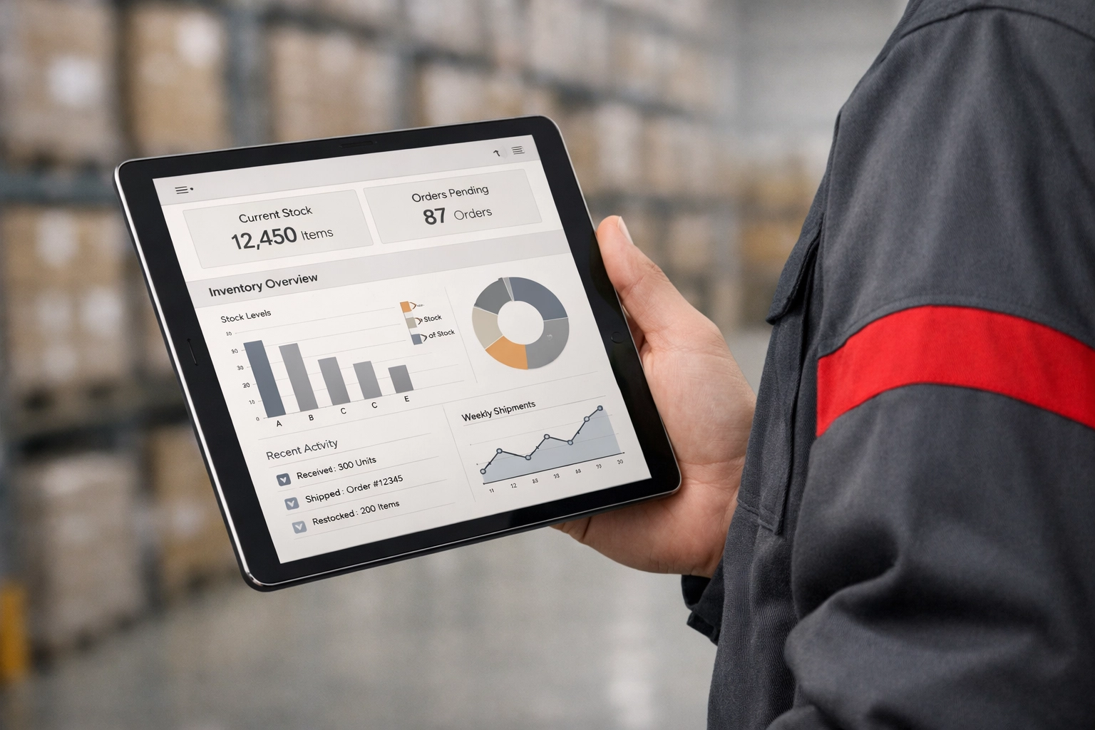 Managing logistics in retail with a modern digital inventory system in a professional warehouse.