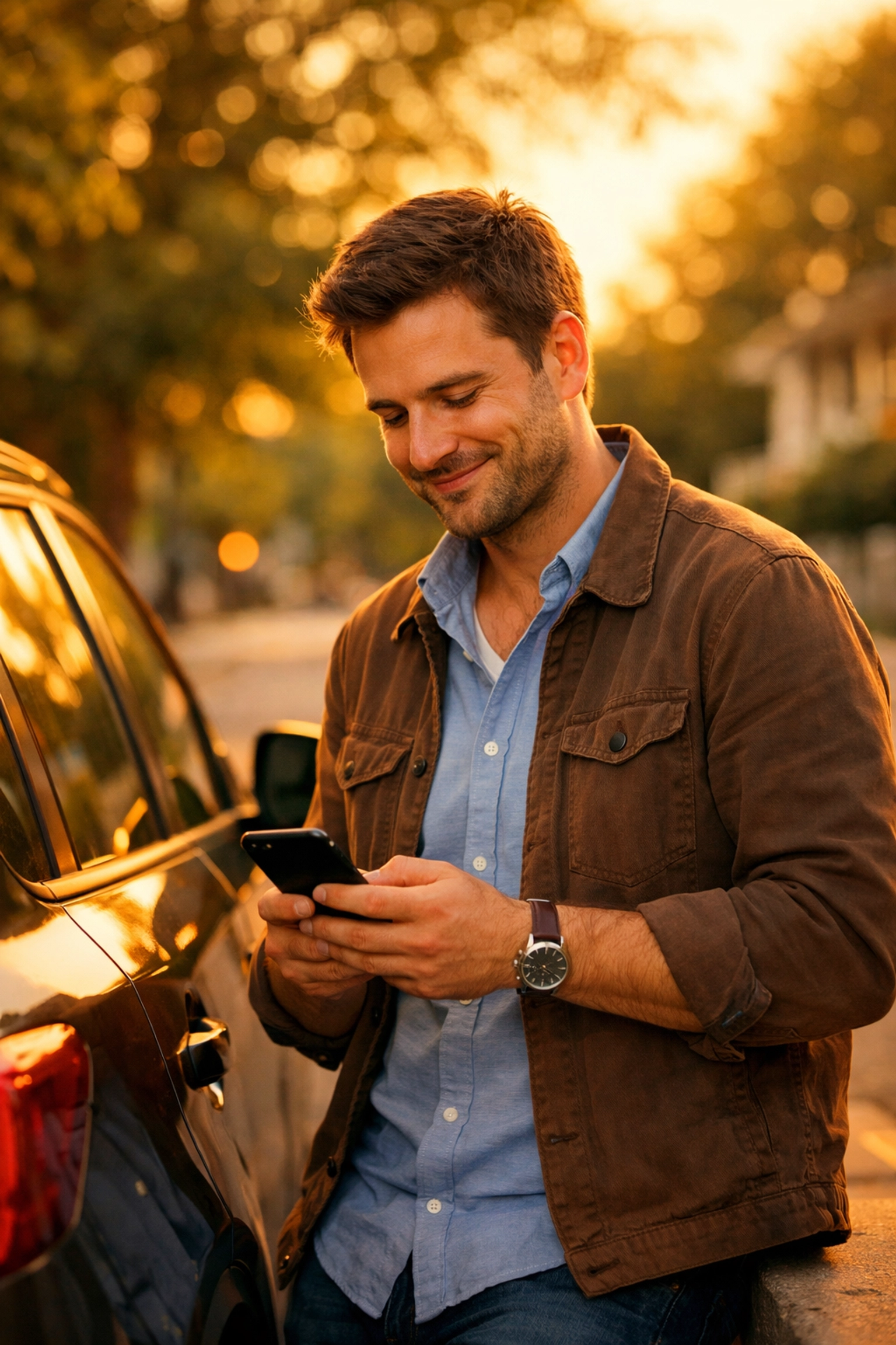 Homme soulagé obtenant un prêt mauvais crédit pour une urgence automobile au Canada.