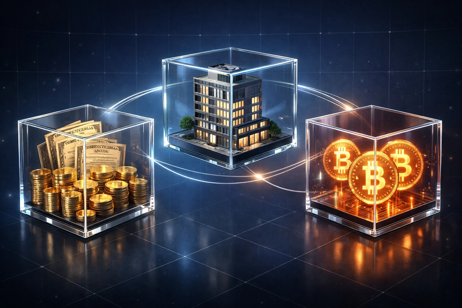 Integrated portfolio visualization showing stocks, real estate, and crypto assets working together