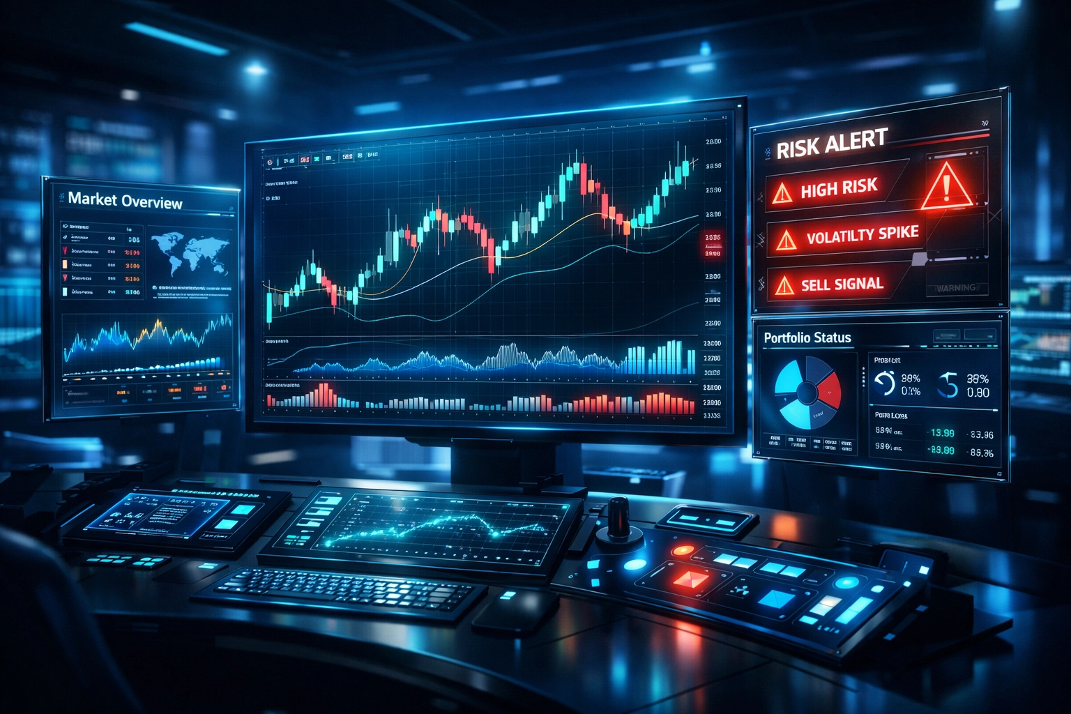 Real-time portfolio monitoring dashboard tracking risk indicators for active asset management