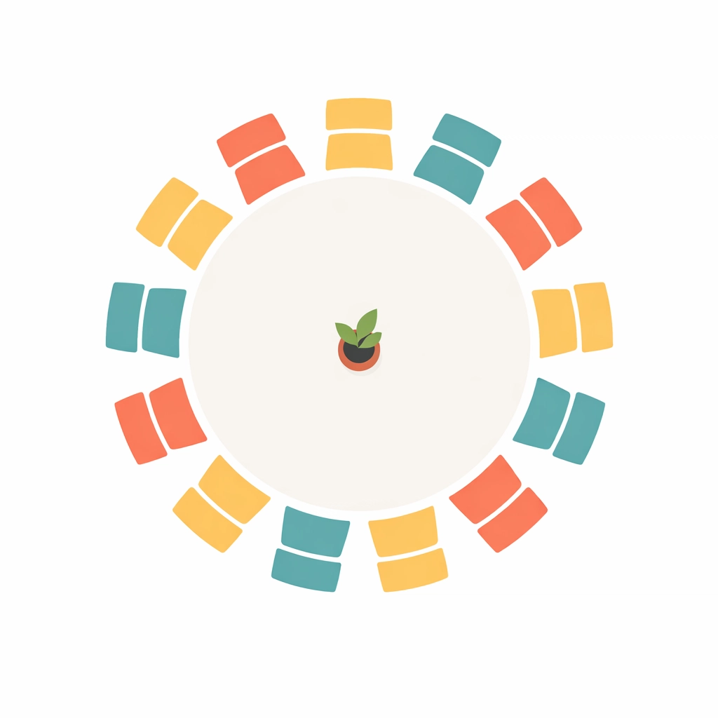 Circular meeting table illustrating transparent church staff meetings and collaboration