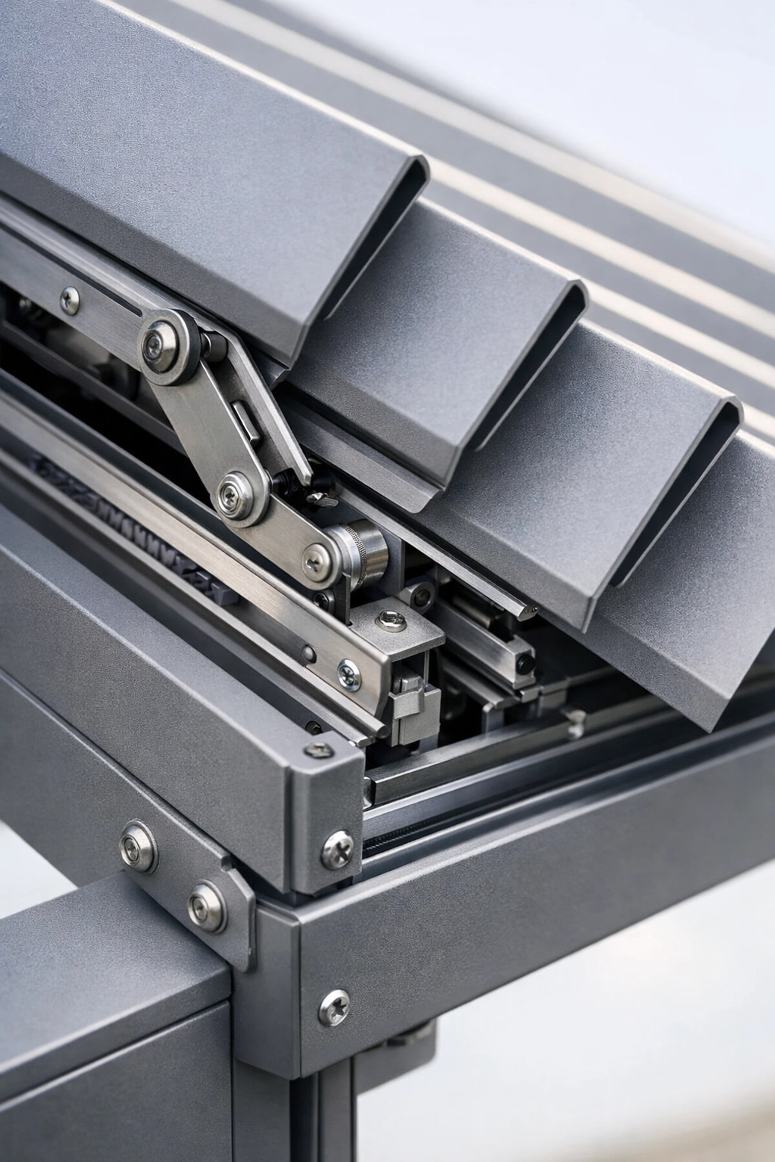 Detailansicht verstellbare Lamellen eines hochwertigen Lamellendachs aus Aluminium