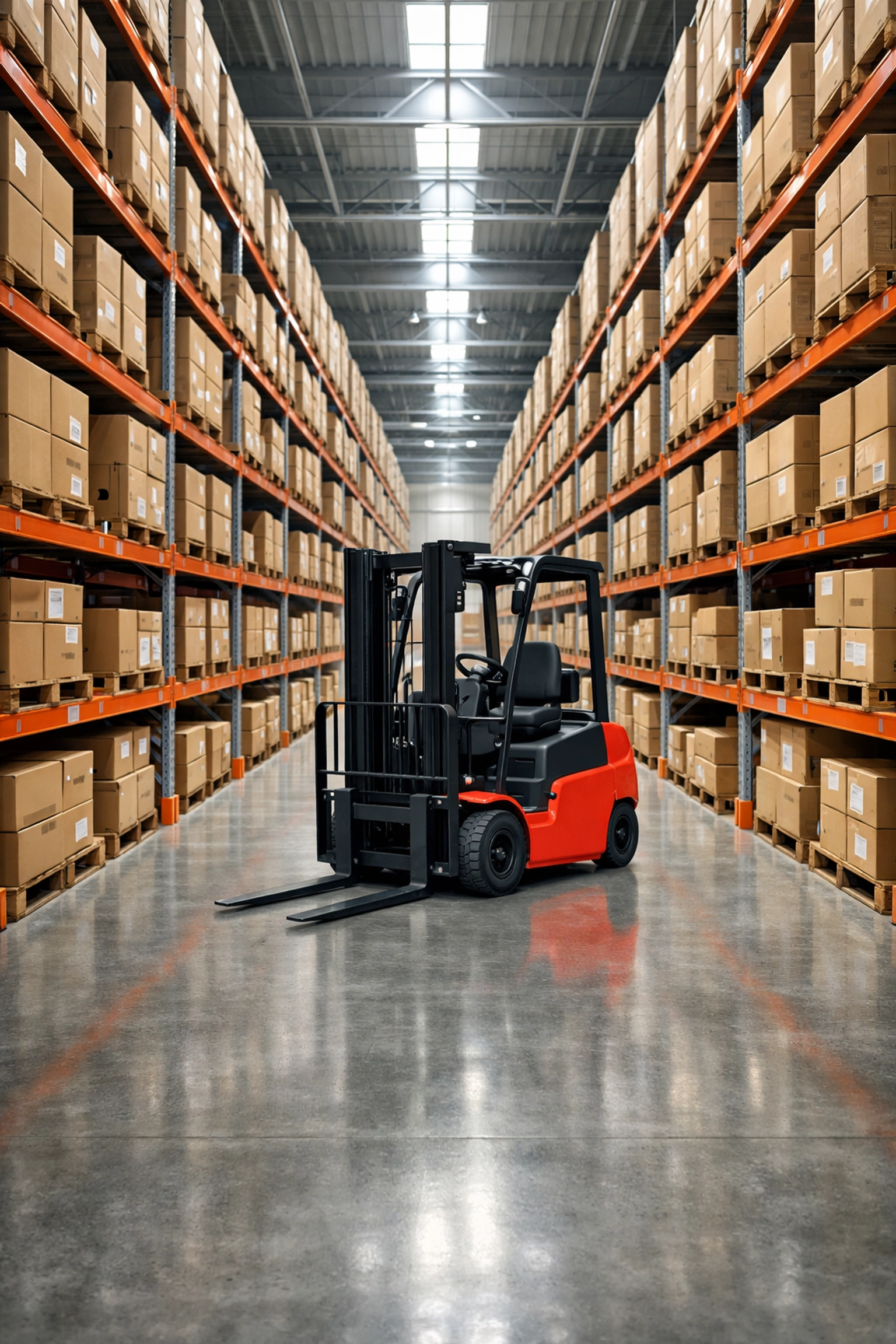 Professional warehouse and fulfilment centre with organised inventory and industrial equipment.