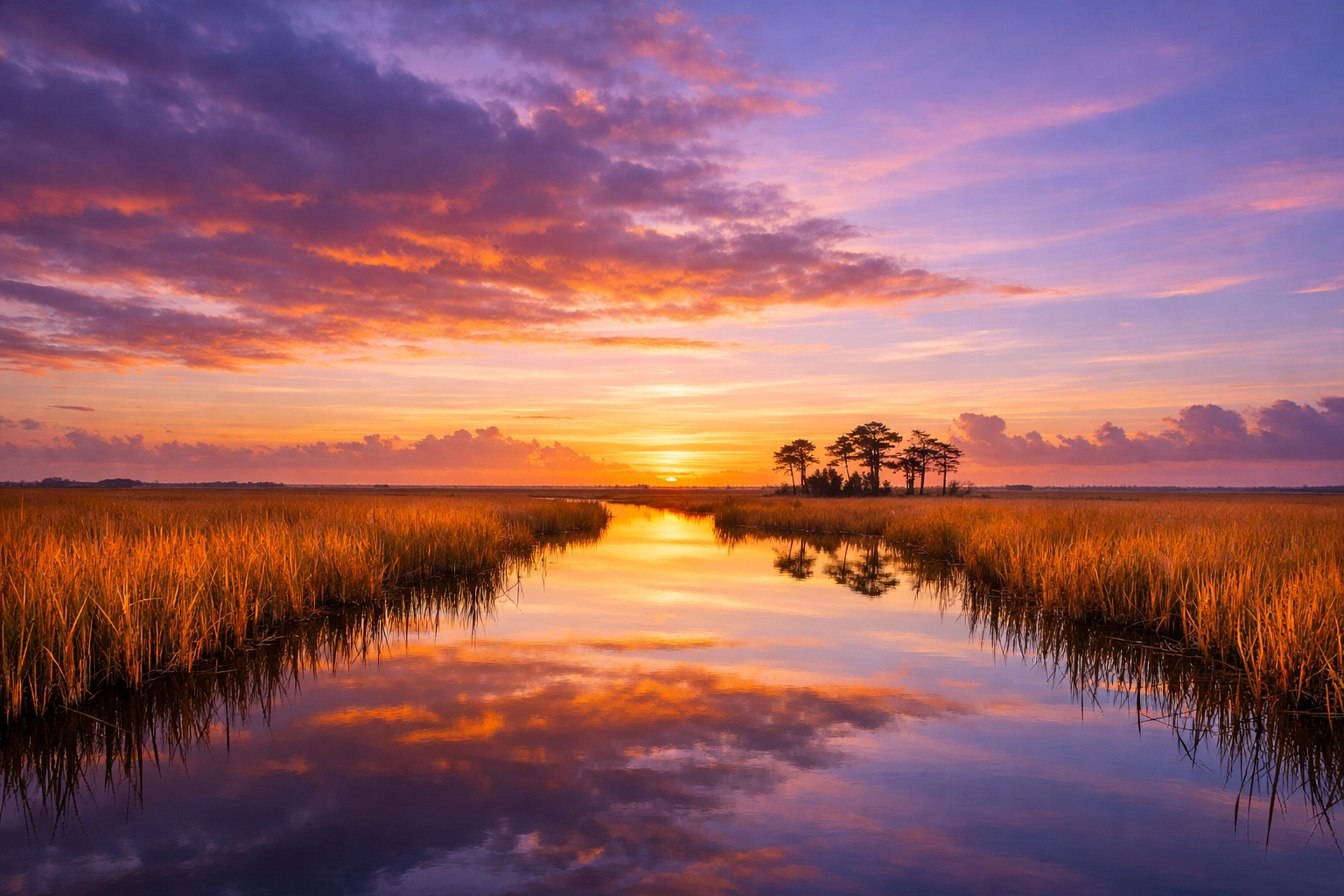 Golden hour sunrise over the Florida Everglades sawgrass prairie, a top photography location.