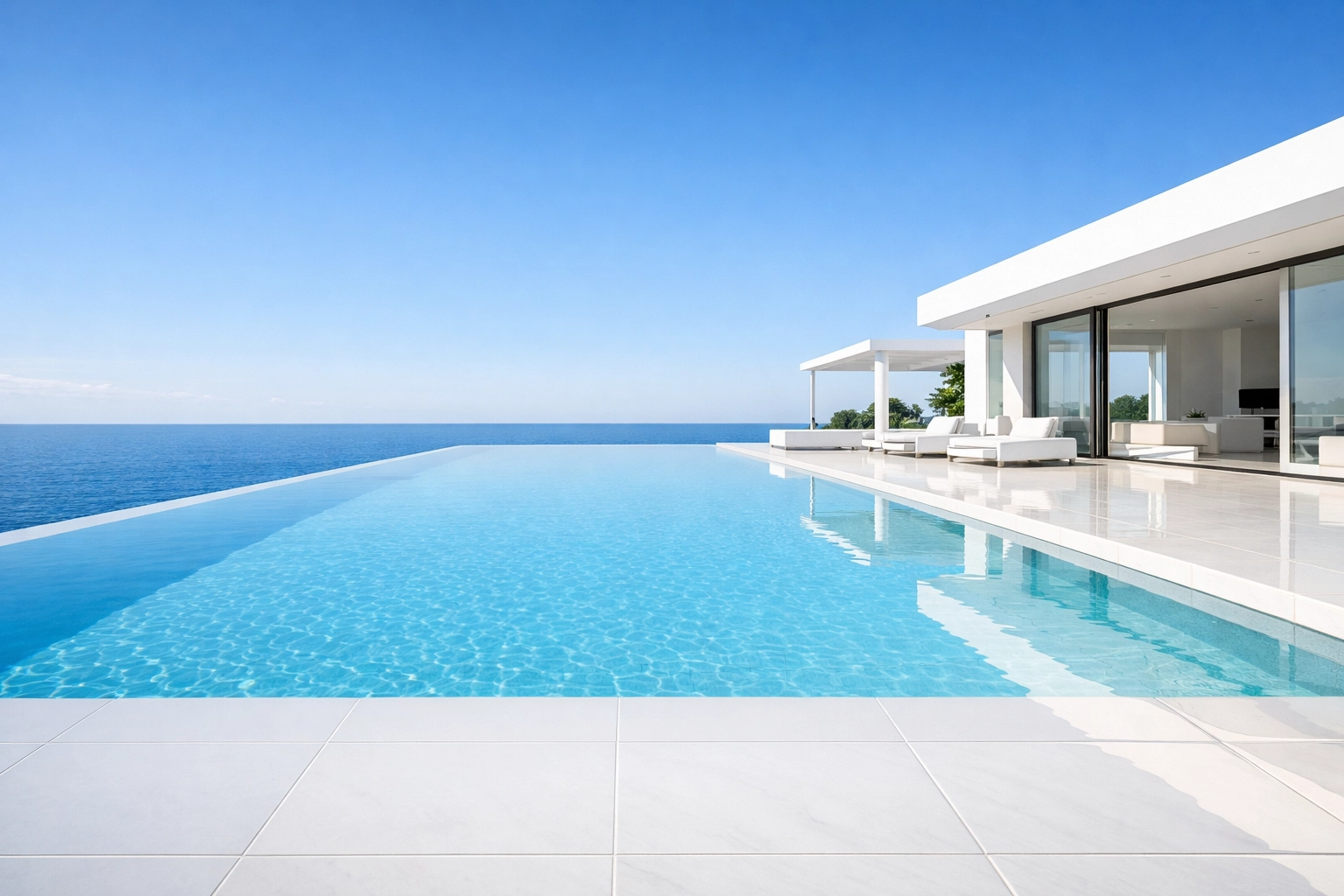 A high-end infinity pool representing a lucrative and well-maintained pool route for potential buyers.