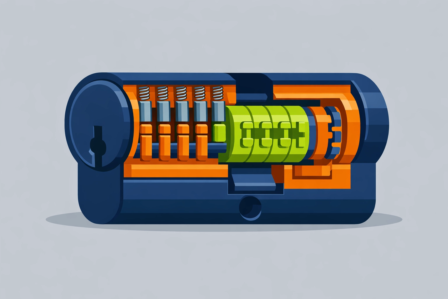 Illustration of a high-security lock cylinder showing internal components for home security in Bristol.