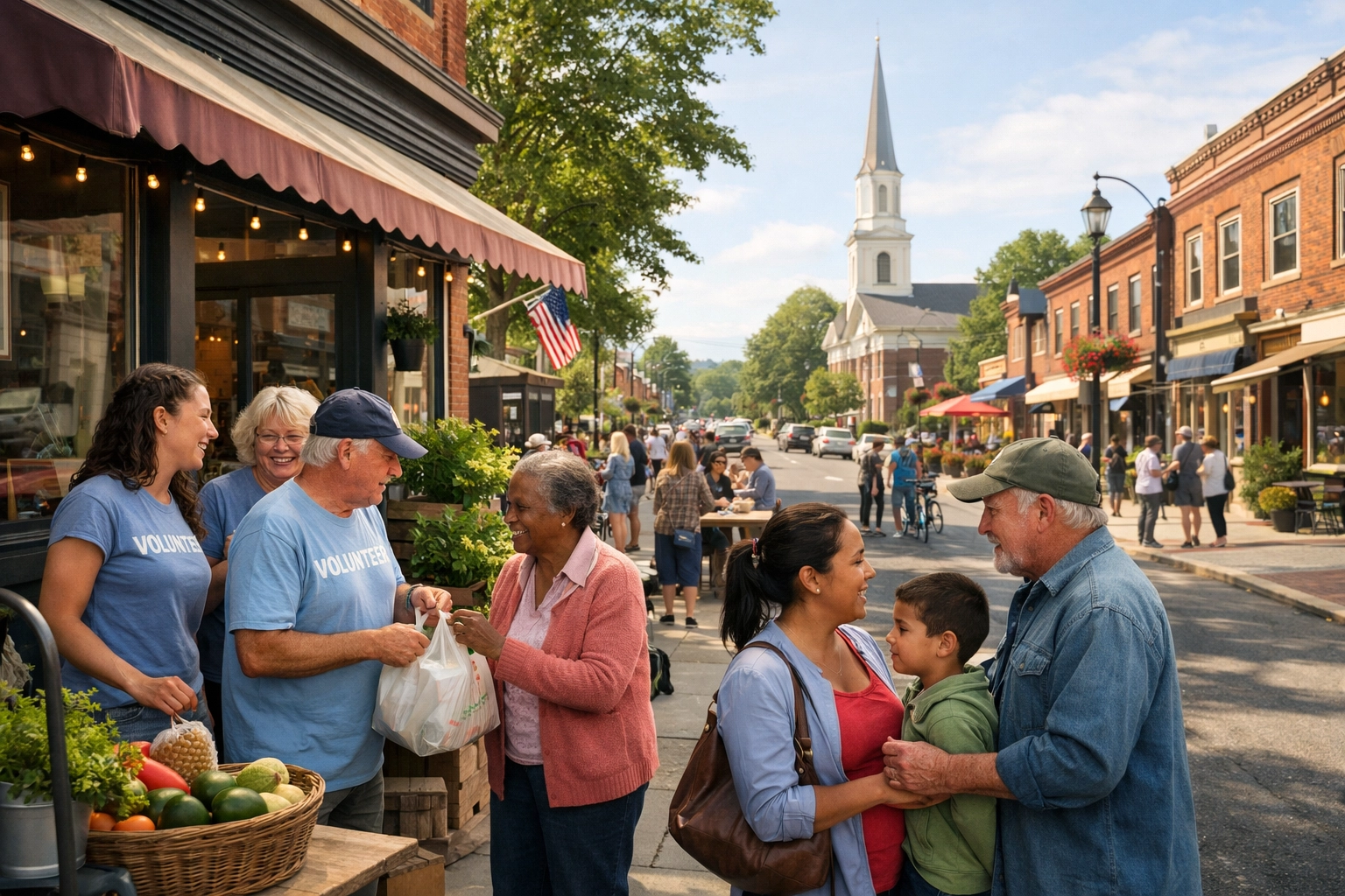 Thriving neighborhood street showing the positive impact of church-led community development.