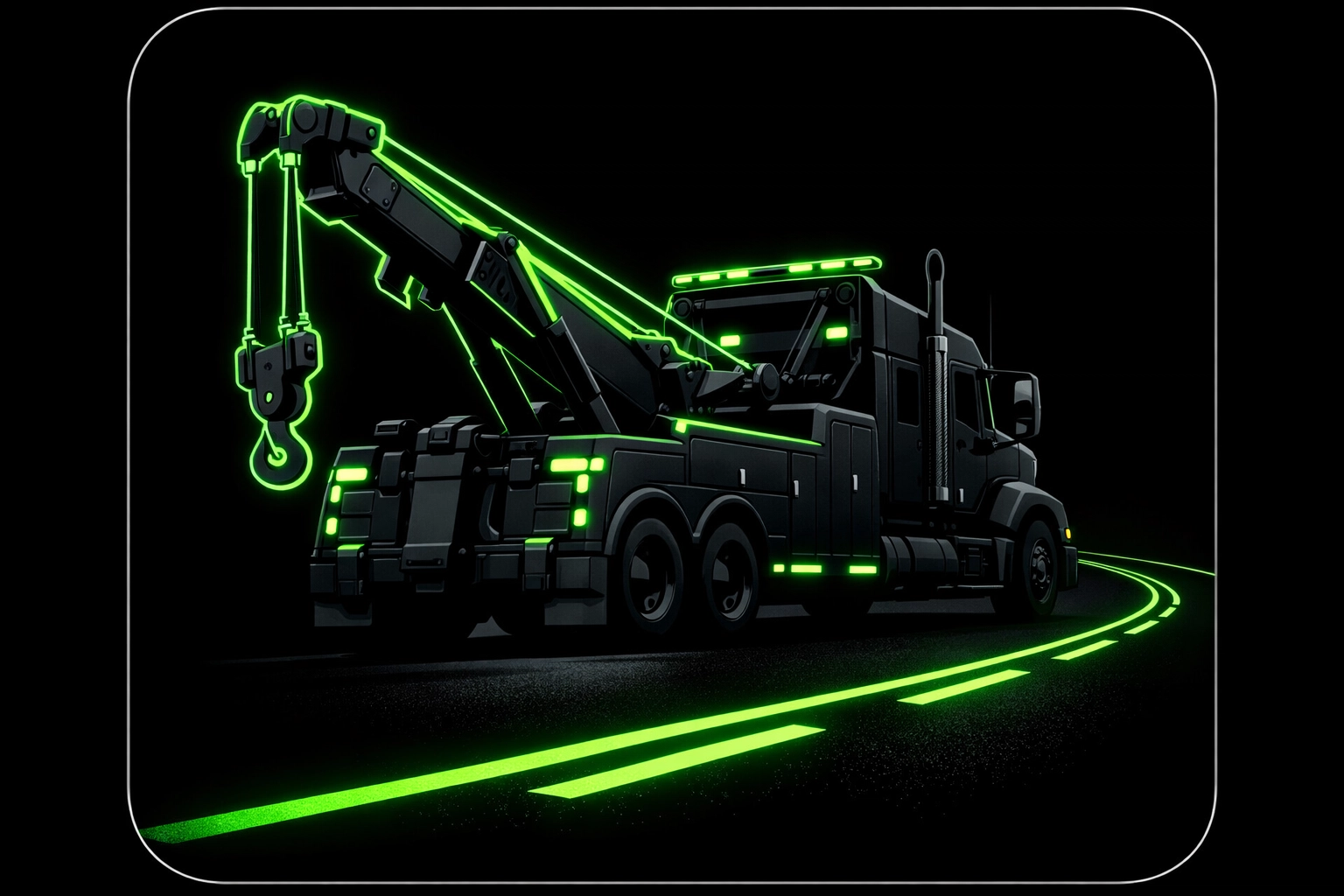 Professional tow truck Houston silhouette symbolizing operational efficiency and emergency roadside service authority.
