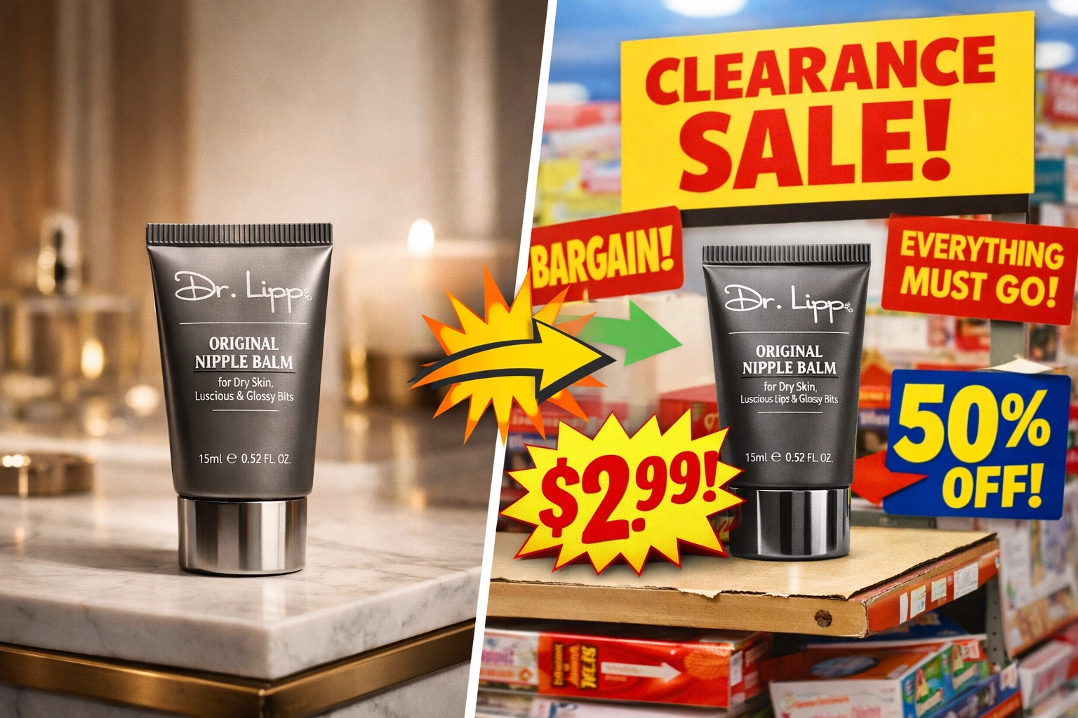 Dr. Lipp product price comparison between premium retail and liquidation discount store