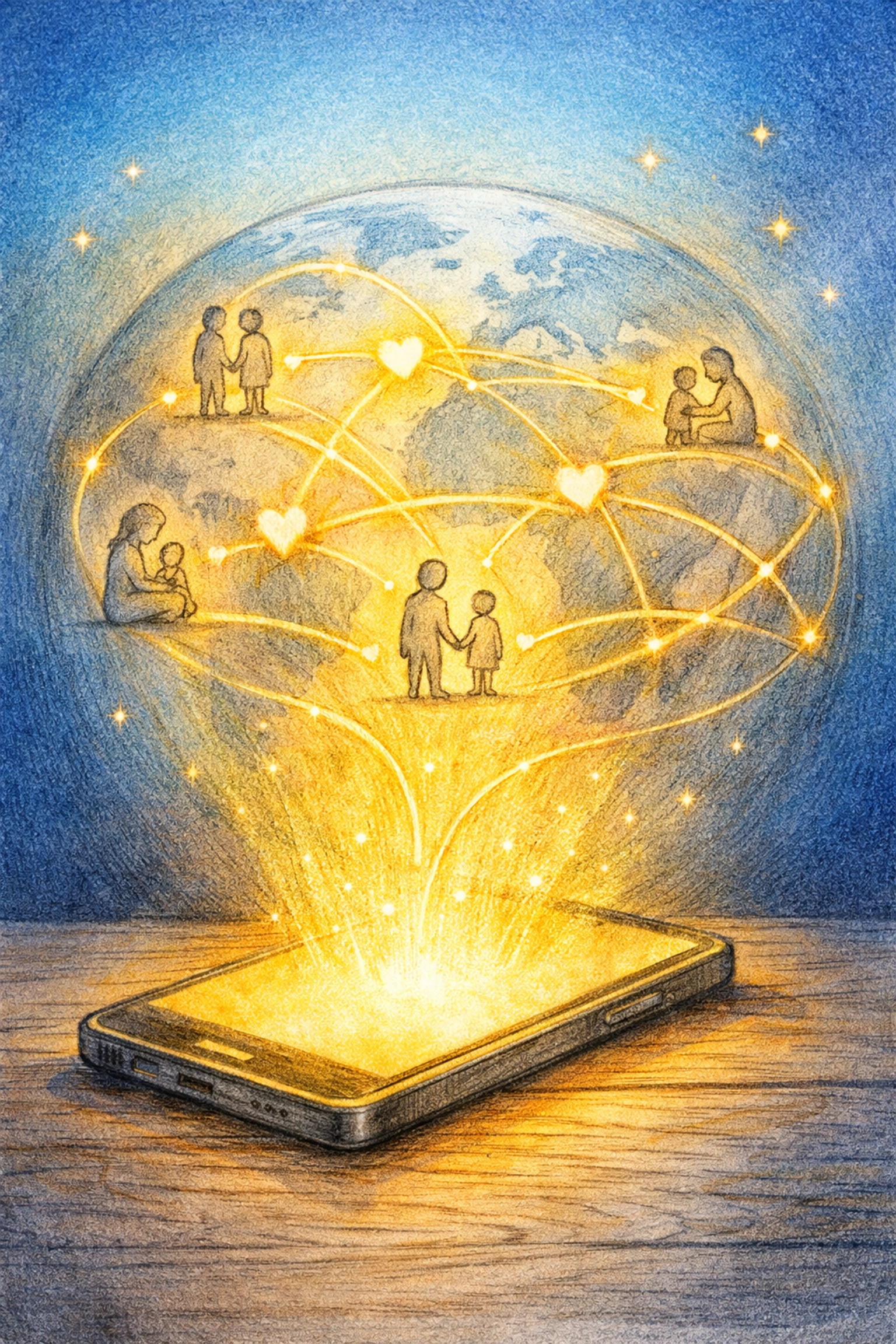 Glowing smartphone connecting a digital community, representing online church outreach.