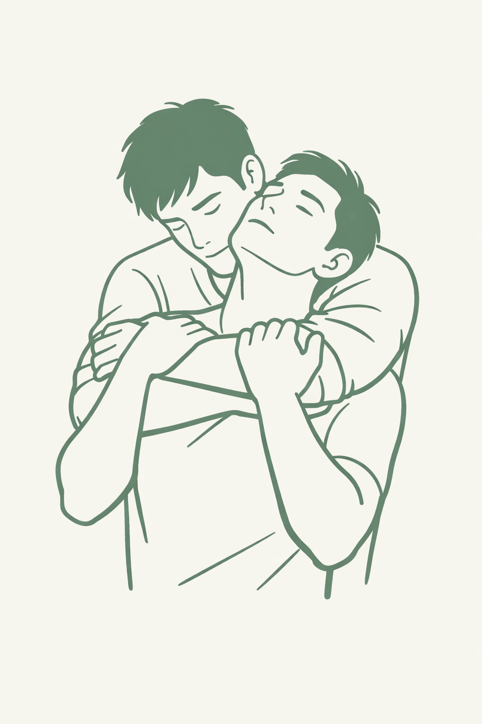 A protective embrace in high-angst gay fiction, illustrating themes of possessive love and intense MM romance.