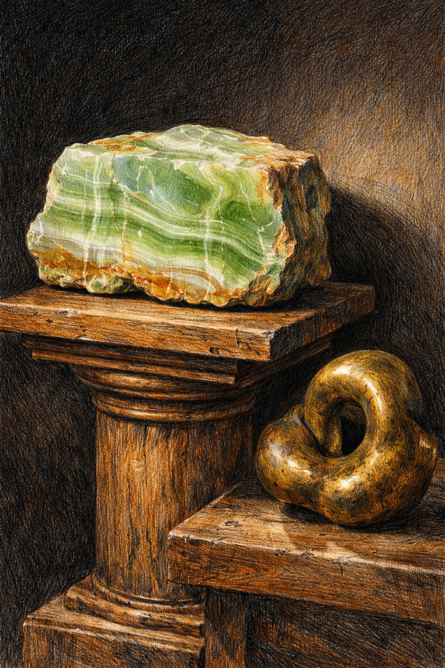 Sustainable hotel architecture materials featuring green onyx and vintage wood elements.