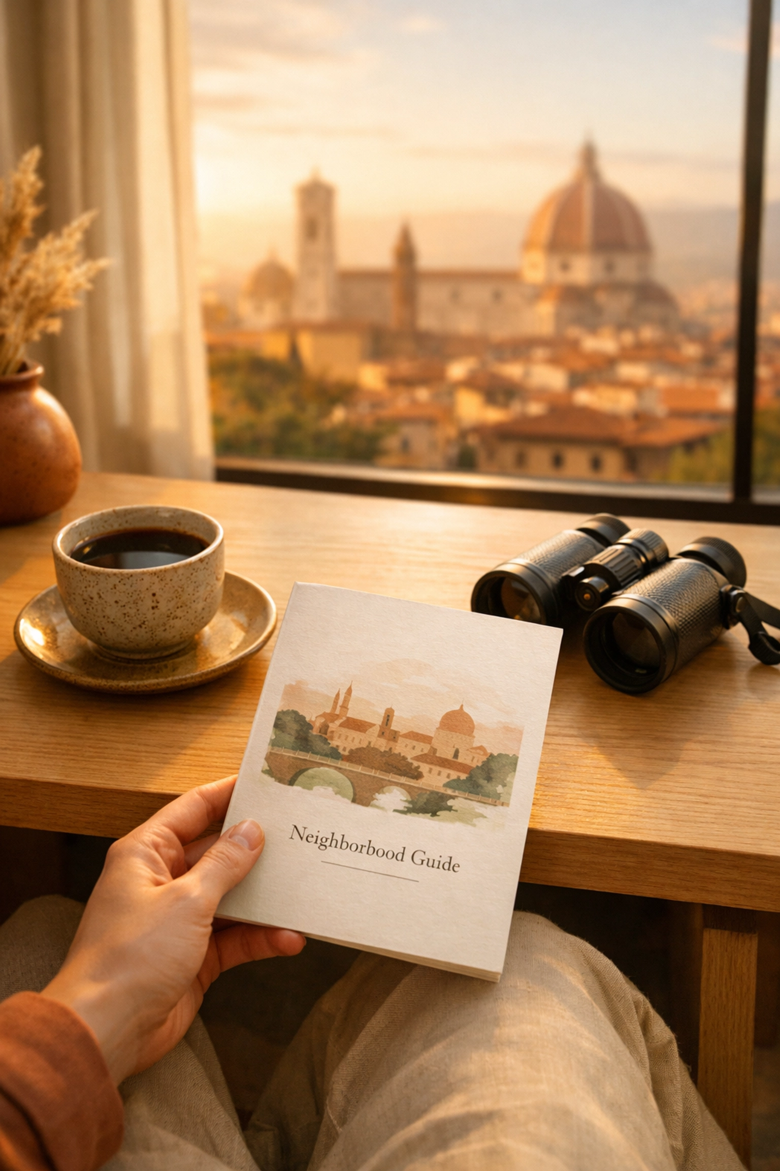 A guest enjoying a personalized travel experience in a luxury suite overlooking a city skyline.