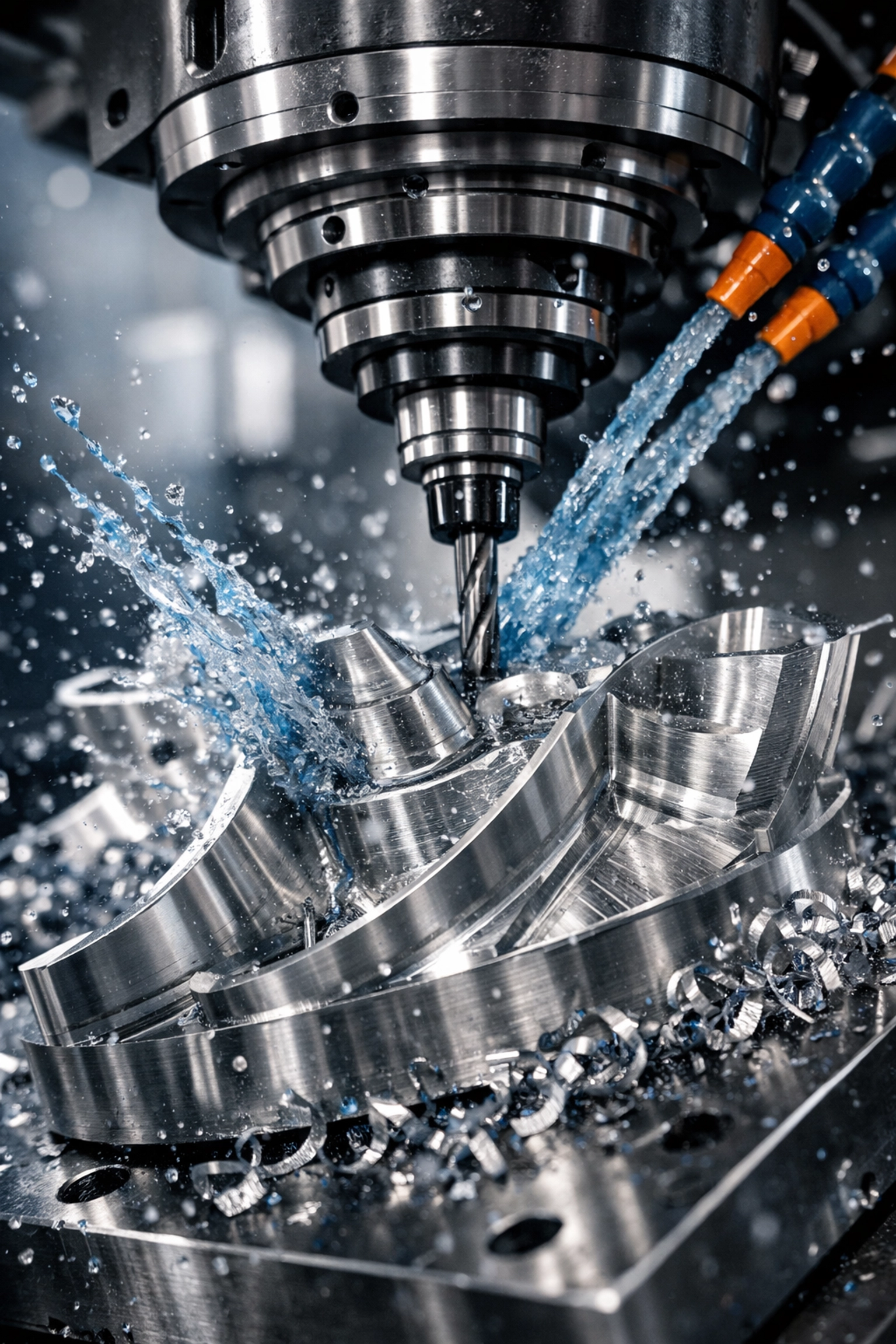 Precision CNC machine carving an aerospace part, protected by CT CAP grant cybersecurity upgrades.