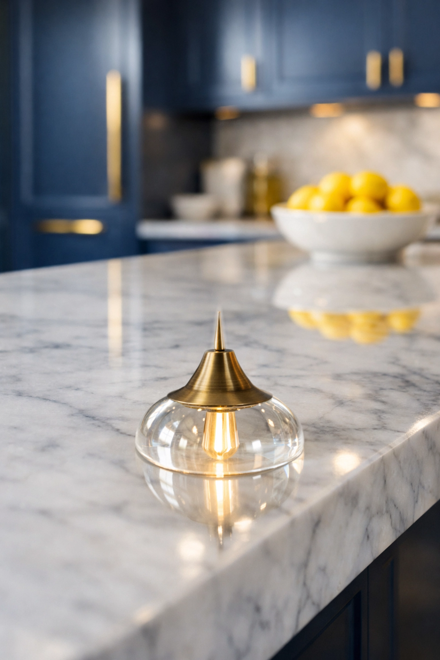 Sparkling Carrara marble kitchen island in a luxury home maintained by weekly professional cleaning services.