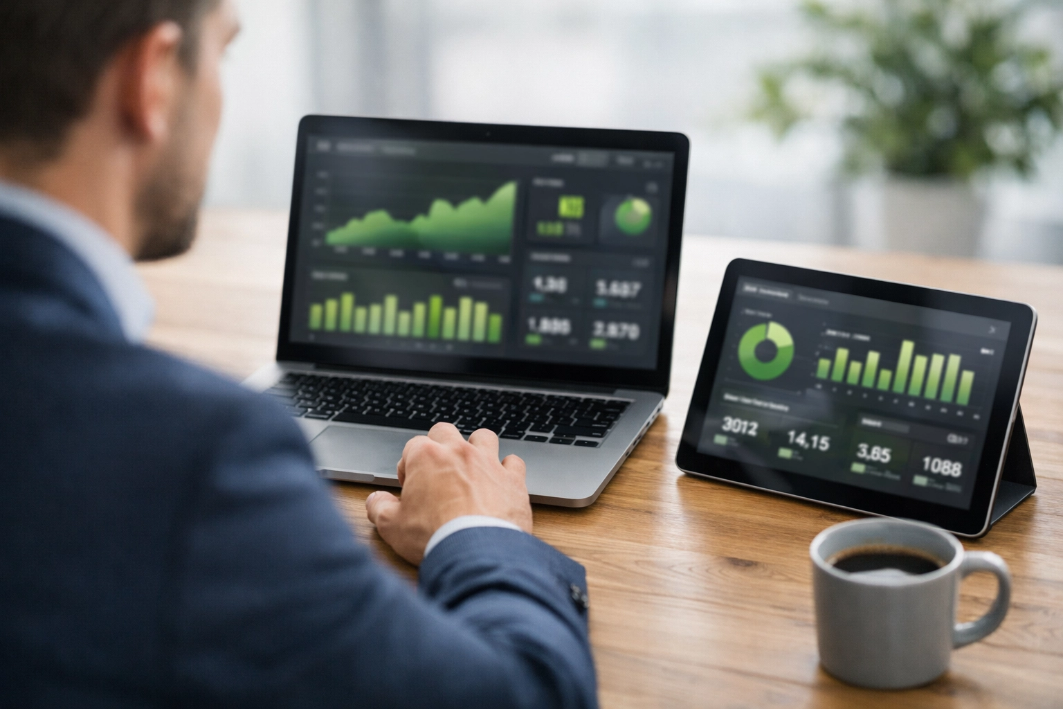 Professional reviewing ITOM and ITAM dashboards to track ServiceNow ROI and operational excellence.