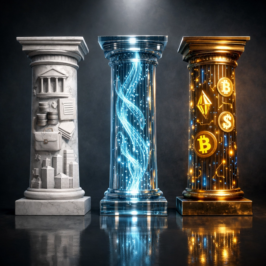 Three pillars of hybrid wealth management: traditional assets, digital assets, and technology