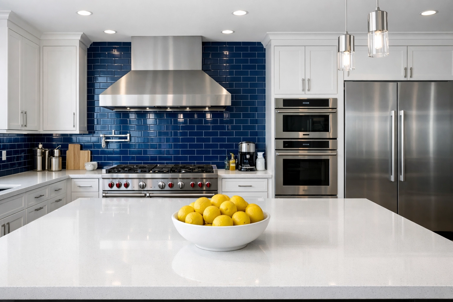Immaculate modern kitchen with white quartz countertops and a recurring bi-weekly cleaning shine.