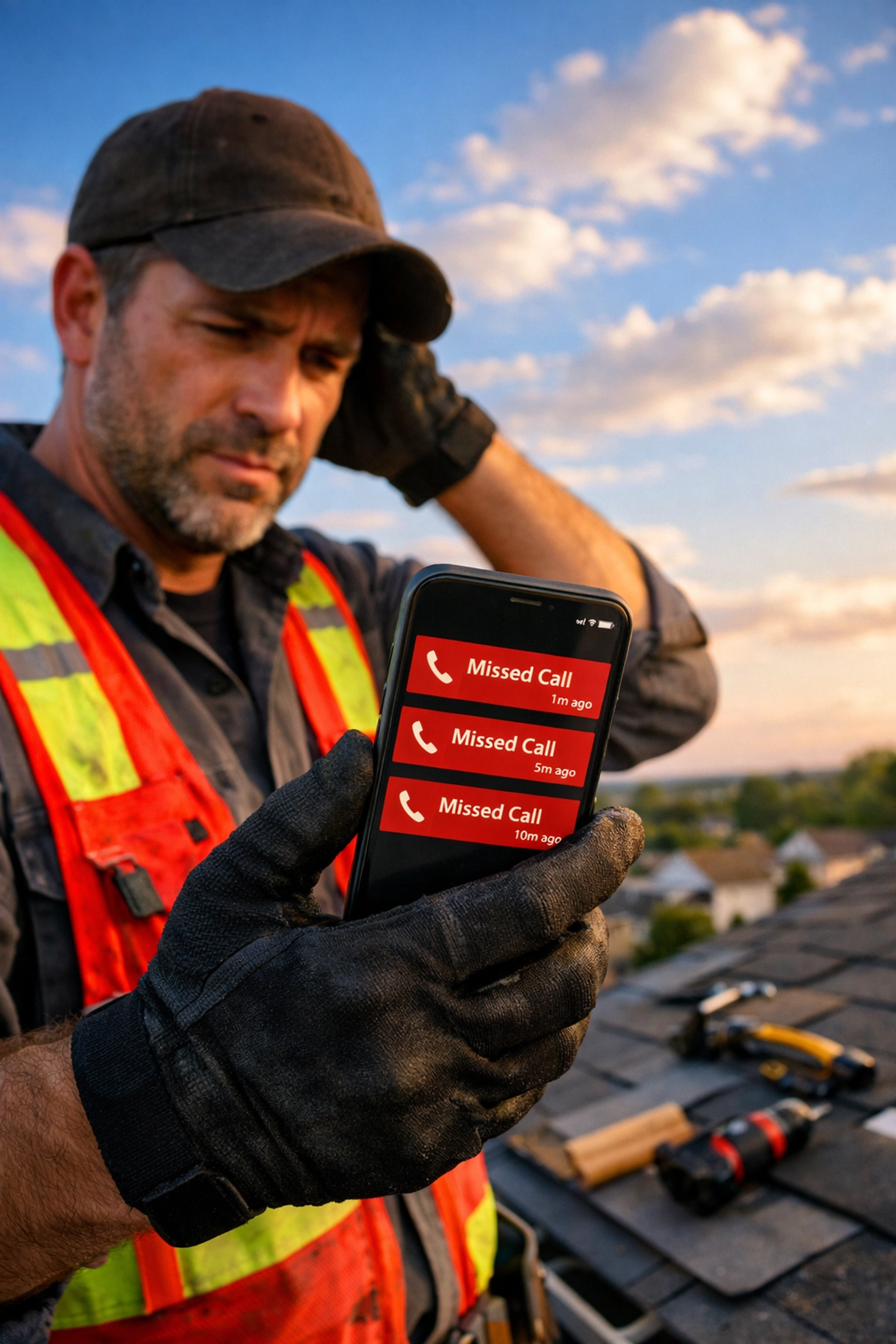 Roofing contractor missing customer calls while working on residential roof