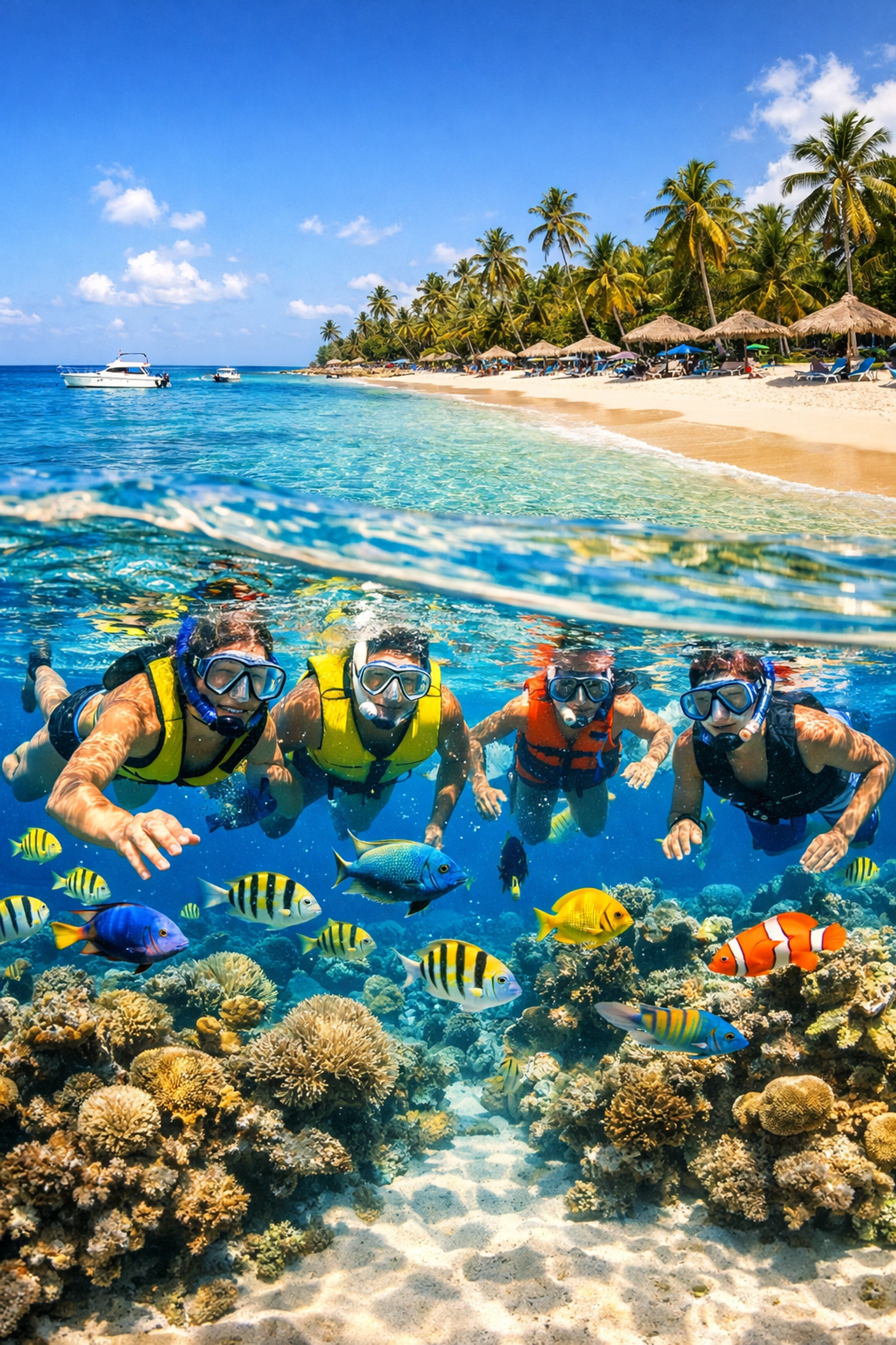 Snorkelers exploring Caribbean reef on cruise shore excursion